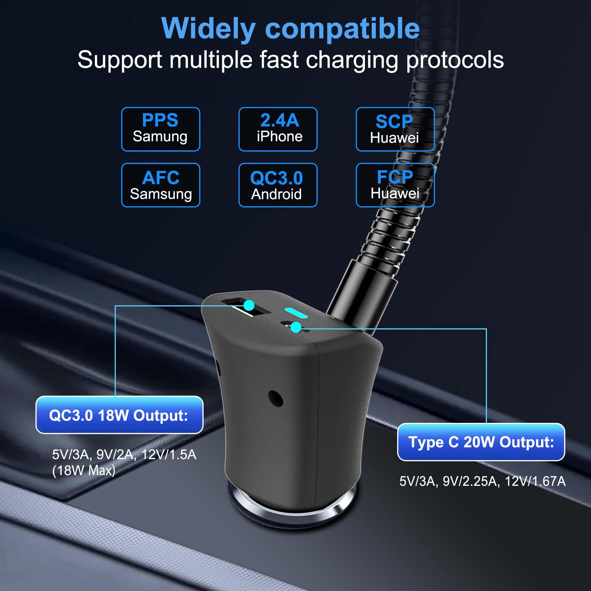 Mag-Safe - Cargador de coche inalámbrico de 15 W para iPhone, cargador de teléfono para encendedor de cigarrillos con doble puerto PD&QC3.0 de carga rápida para iPhone 16, 15 Pro Plus, Max 14, 13, 12
