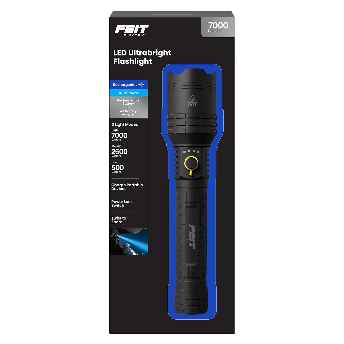 Feit Electric Flex Power Flashlight, 7000 Lumens Ultra-Bright LED, Rechargeable