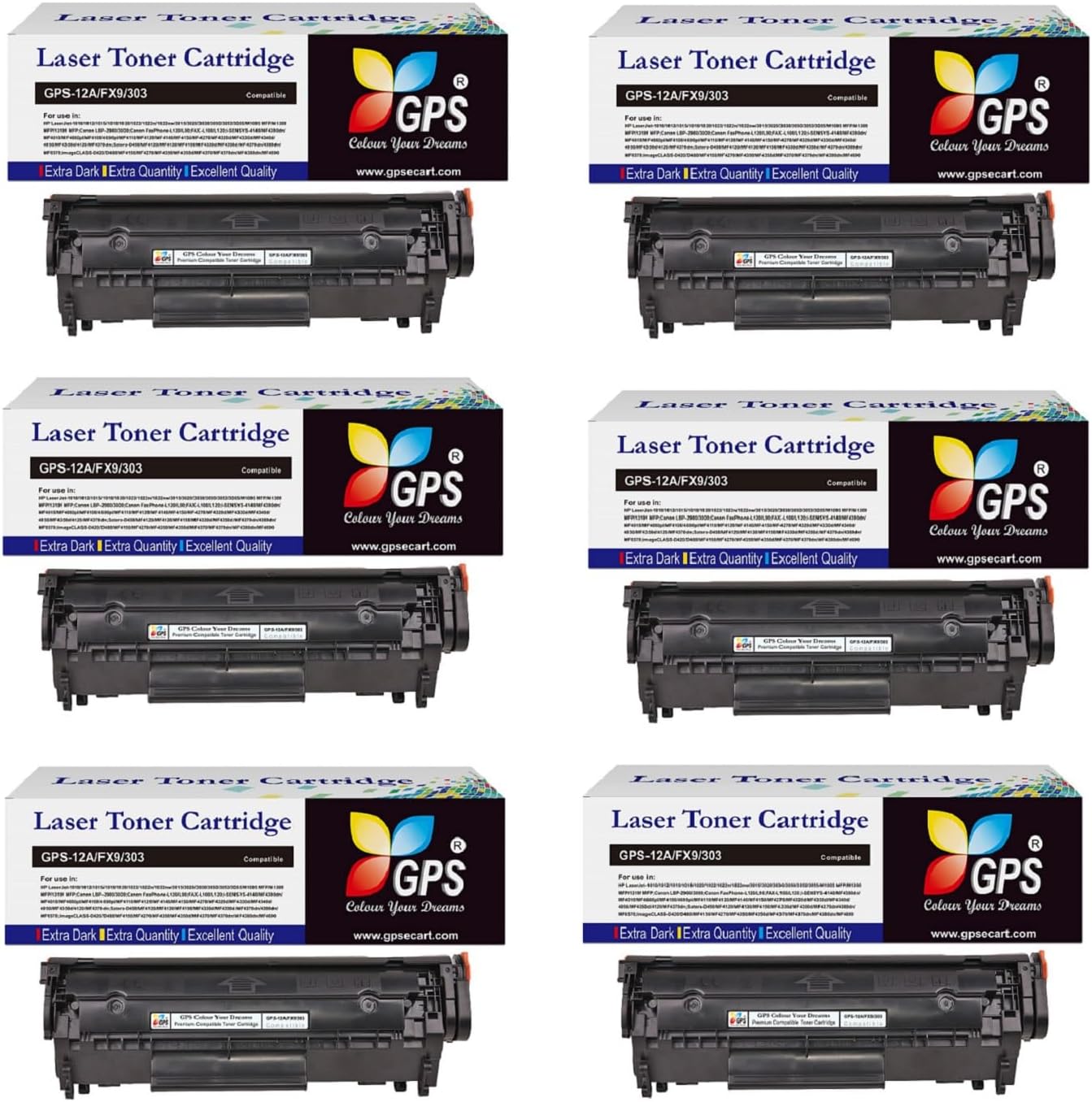 GPS Colour Your Dreams 12A Toner Cartridge Compatible for LJ Printers 1010, 1012, 1018, 1020, 1022, 1022n, 1022nw, 3015, 3020, 3030, 3050, 3050z, 3052, 3055, M1319, M1319F MFP, M1005 MFP (Set of 6)