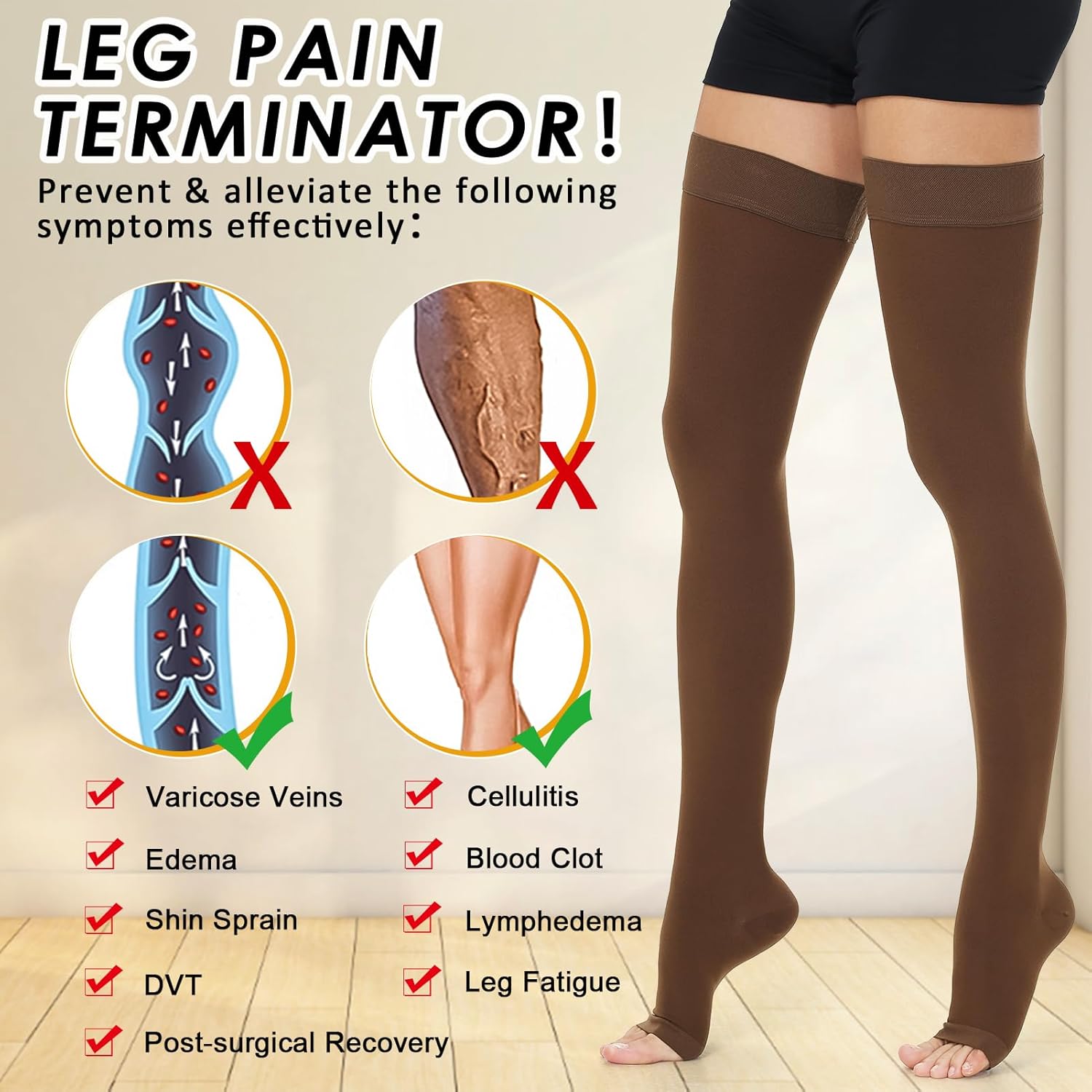 beister 15-20 mmHg Open Toe Medical Compression Stockings for Women Men, Thigh High Graduated Compression Socks with Dot Silicone Band, Support Circulation Pressure Stockings for Varicose Veins, Edema - Image 2