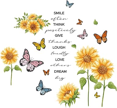 Sunflower Wall Stickers, 3D Yellow Flower Wall Decals, Easy Peel and Stick Wallpaper, DIY Removable Wall Art Mural for Bathroom, Bedroom, Nursery, TV Shower Door Home Decor