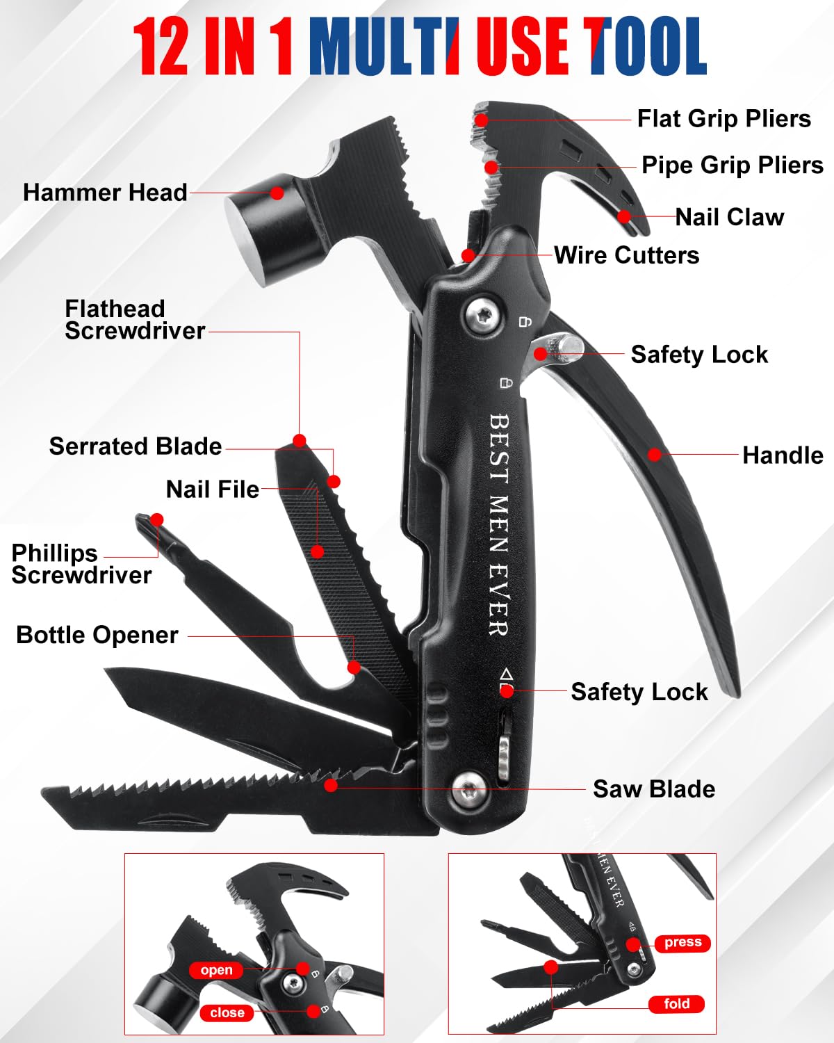 BIBURY Idee Regalo Uomo Compleanno, Pinza Multiuso, Multitool Gadget Utili, Idee Regalo Natale Uomo, Regali Natale, Campeggio Accessori, Regali Anniversario per Lui, Regalo Festa del Papà