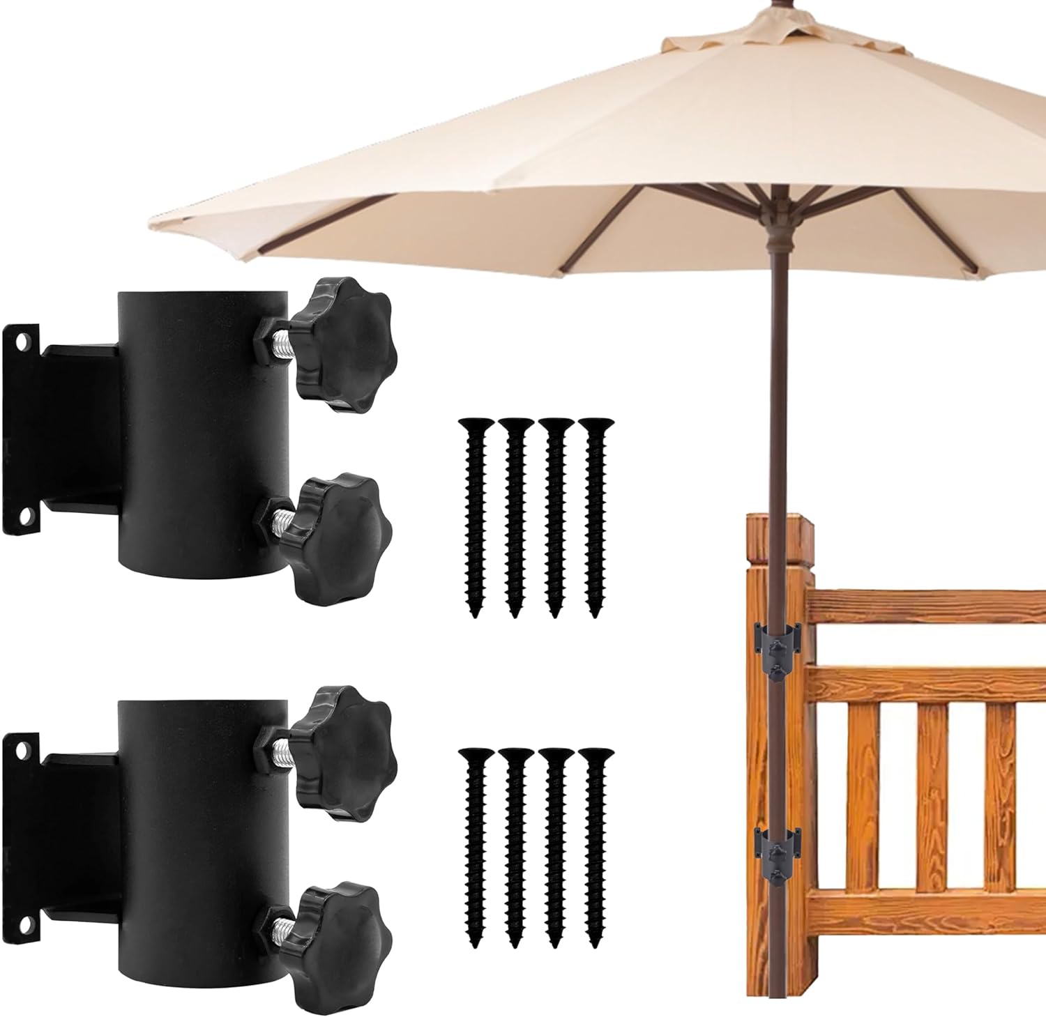 2PCS Patio Umbrella Holder -Outdoor Clamp Stand for Deck Railing, Fences, Docks, Courtyard Balcony & Patios
