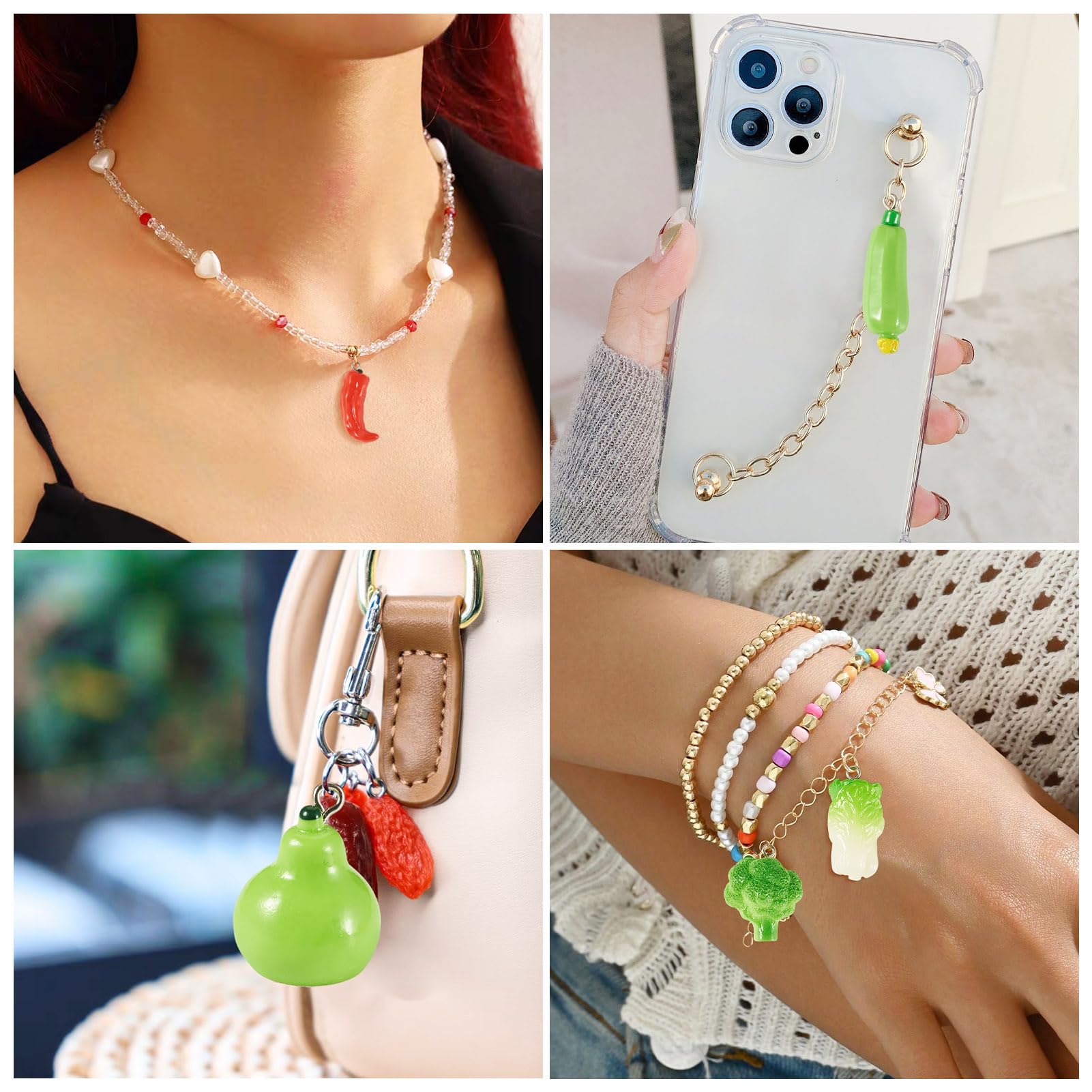 Dijes de resina variados de verduras en 3D, colgantes de frutas con trabillas para hacer llaveros, collares, pulseras, aretes, joyas