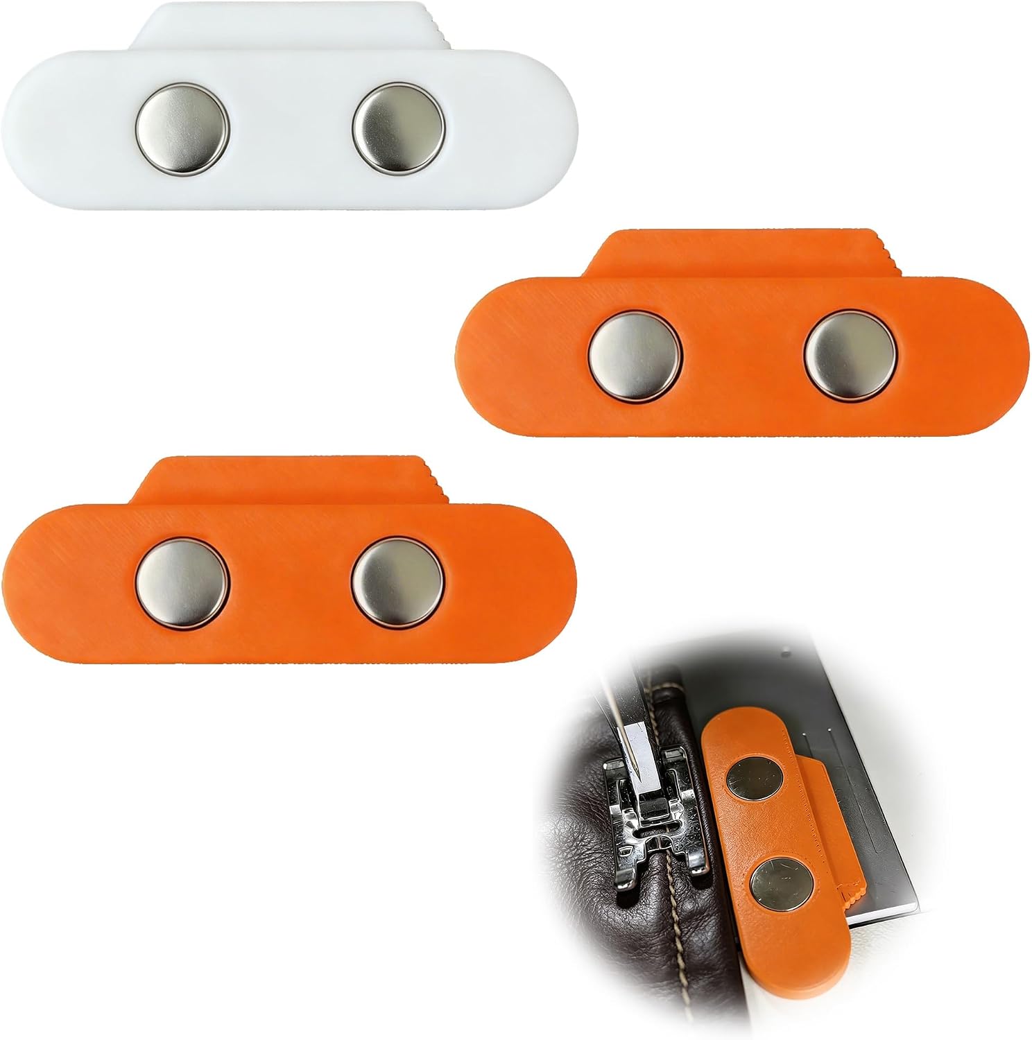3 Pack Magnetic Seam Guide for Sewing Machine, Orange & White Reusable PLA Universal Sewing and Quilting Supplies for Beginners & Professional Sewers
