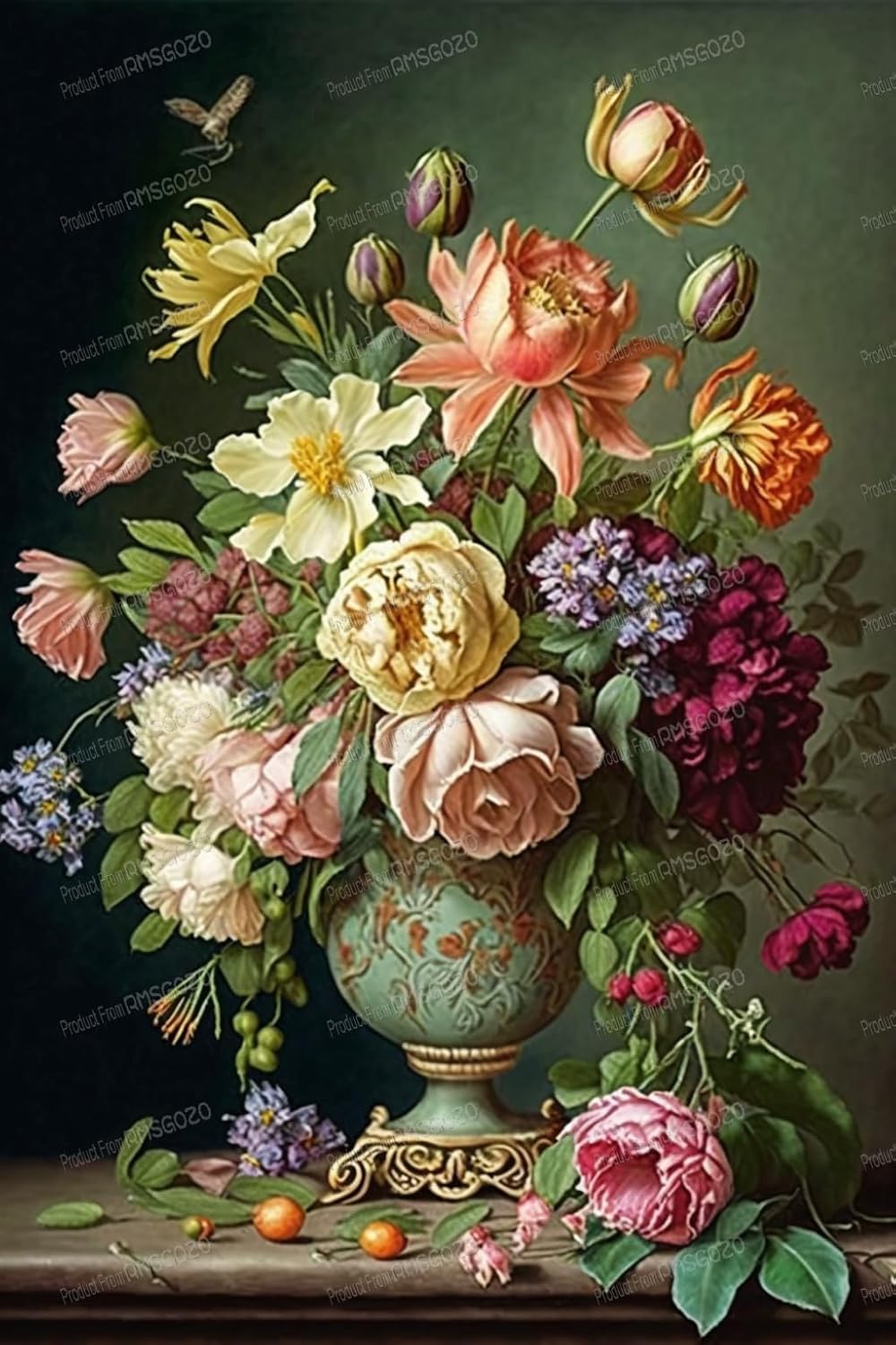 RMSGOZO 20X20 Inch Colorful Flower Arrangement Diamond Painting Kits - Vintage Diamond Art, Full Circle Crystal Crafts Kit, for Adults Childrens, for Wall Decor Badroom Decor Gifts