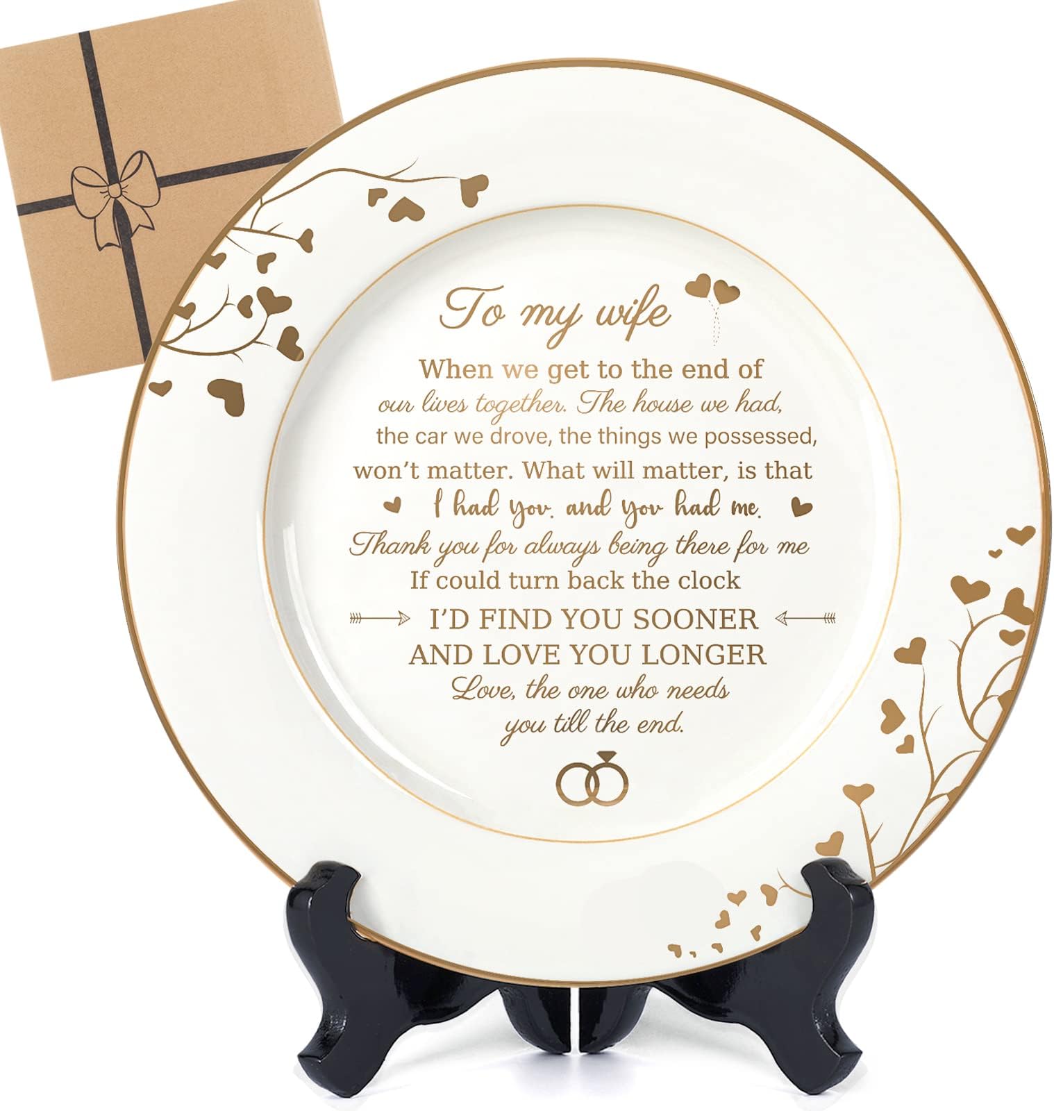 Urllinz Gift for Her Anniversary-to My Wife Gifts Plate with 24k Gold Foil,Birthday Gifts for Wife from Husband Presents,Happy Anniversary Wedding Gift for Wife,I Love You Gifts for Her,9" with Stand