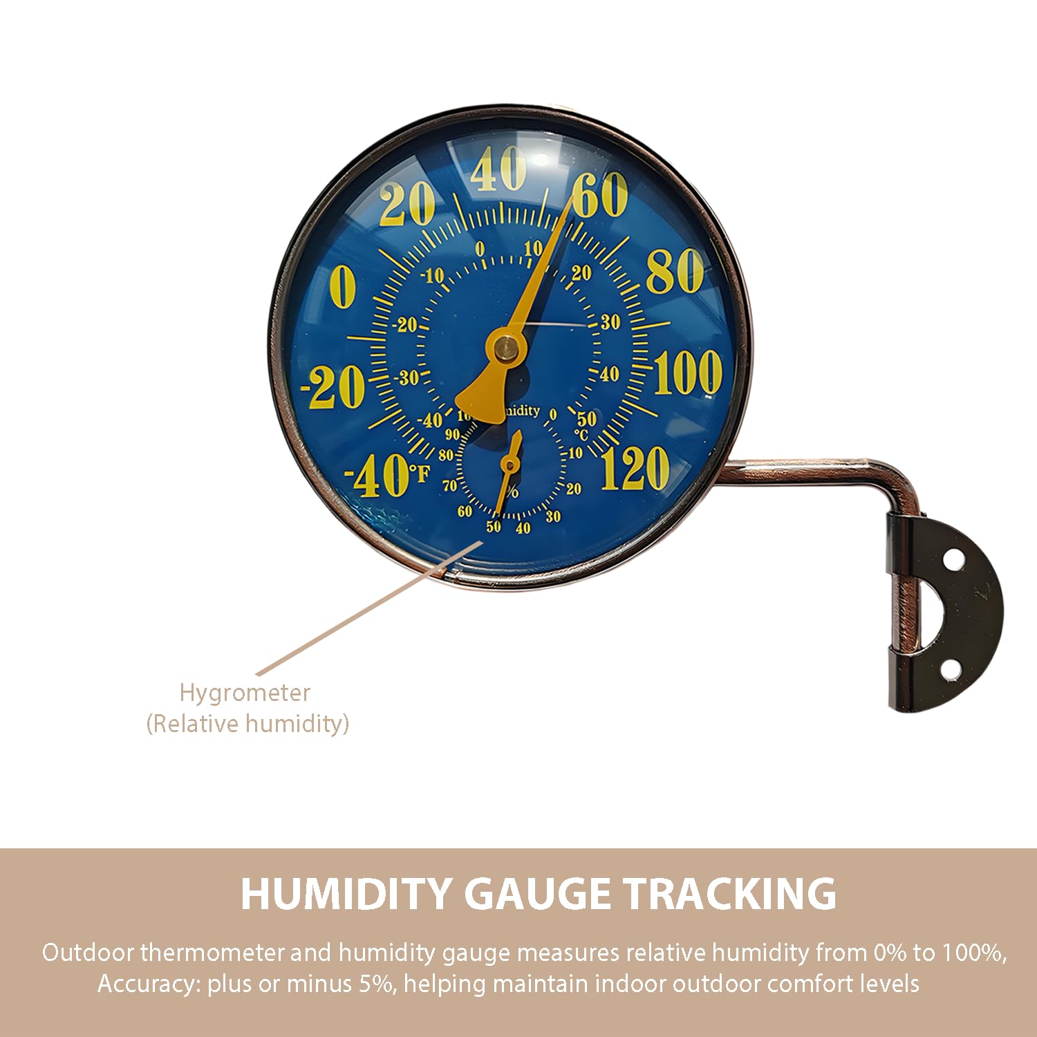 4-Inch Outdoor Thermometer and Humidity Gauge,Indoor Outdoor Thermometer Waterproof,Brass Analog Dial, Battery-Free for Patio, Garage, Greenhouse, Garden, Wall