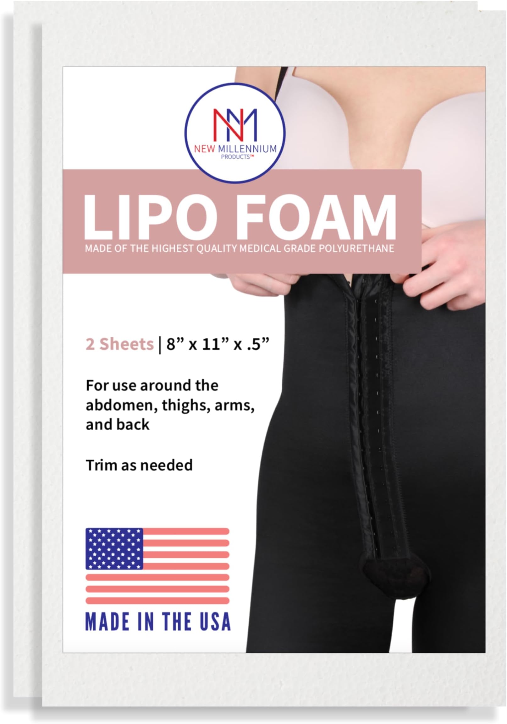 New Millennium 2 Pack Lipo Foam Sheets | For Post Surgery Recovery Compression Garments, Abdominal Boards, Fajas & Corsets | Reduce Bruising, Swelling, & Scarring from Liposuction, Tummy Tuck, BBL