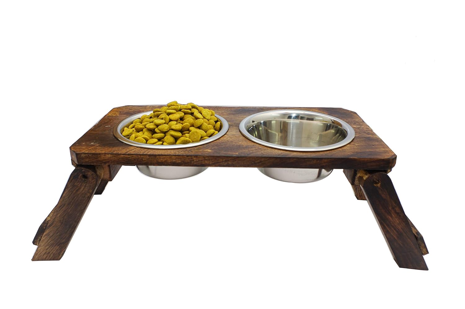 Home Bargains Wooden Dog Bowls Stand with 2 Stainless Steel Water