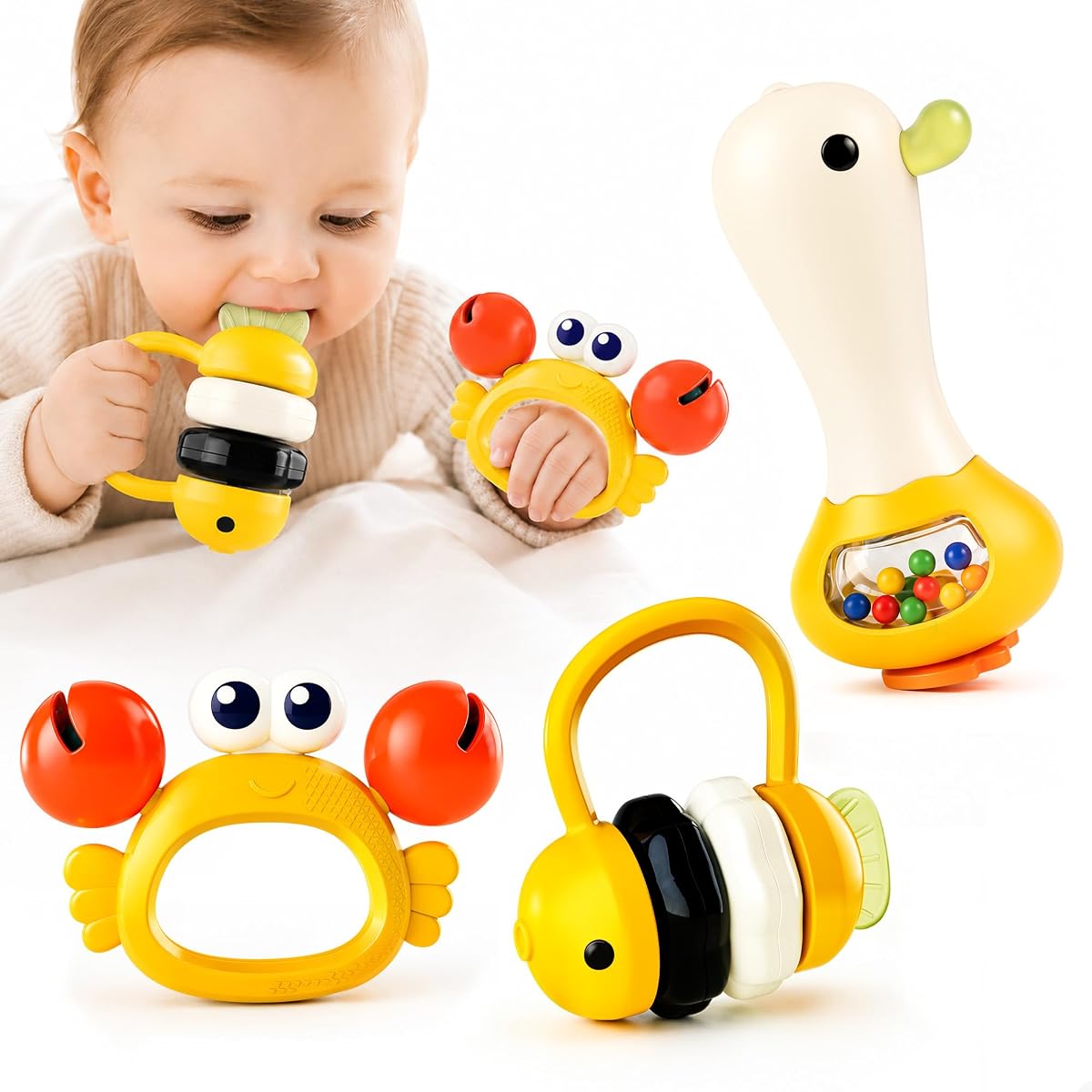 Tiny Wonders Baby Rattle Toy 3-6-12 Months, Infant Animal Teething Rattles | Babies Maracas Shaker Sensory Development, Newborn Carseat Toy, First Birthday Gift 4 5 7 8 9 10 Month Old Toddlers Girl Boy