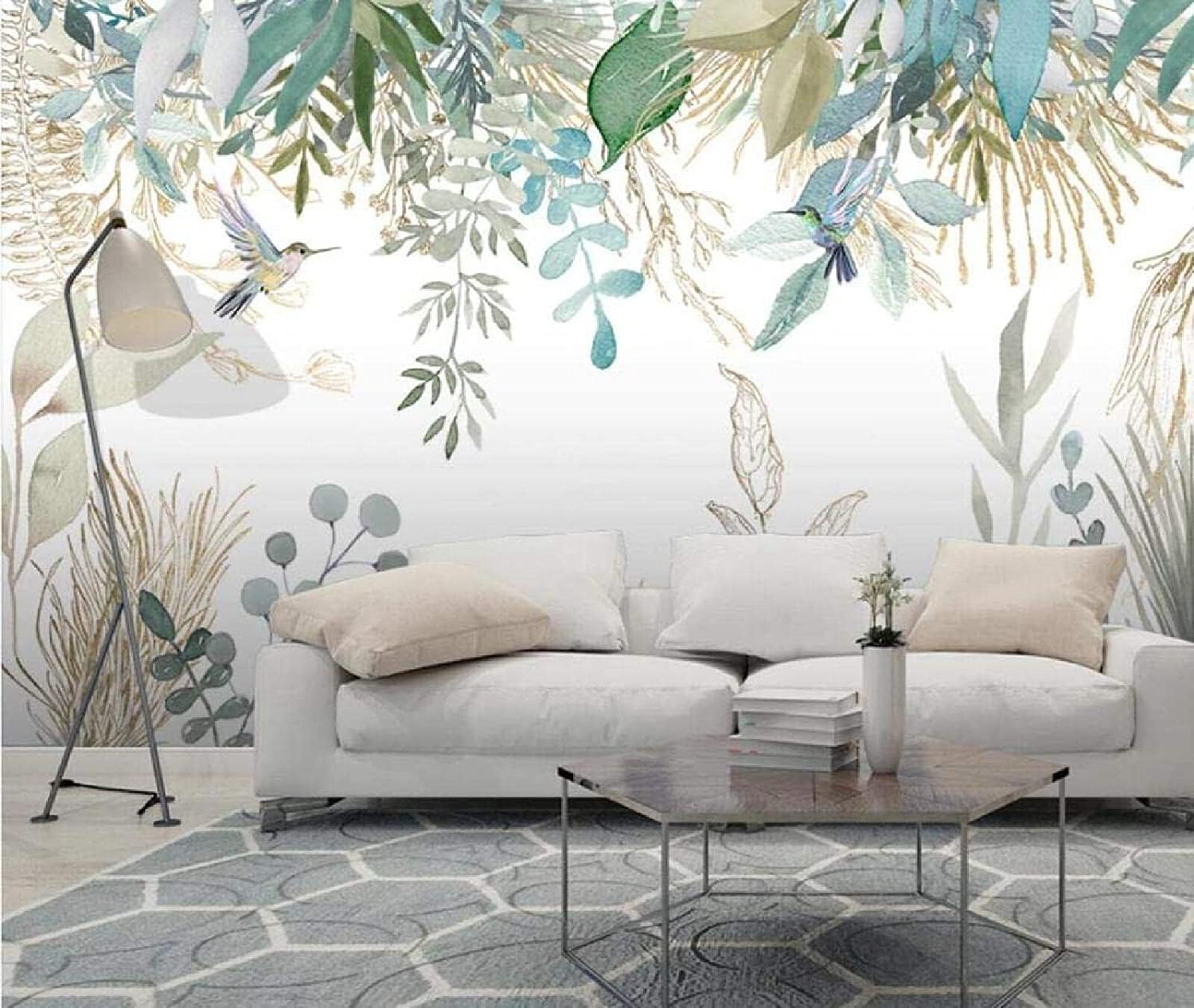 Papier peint panoramique 3D oiseau fleur pour agrandir un salon vide