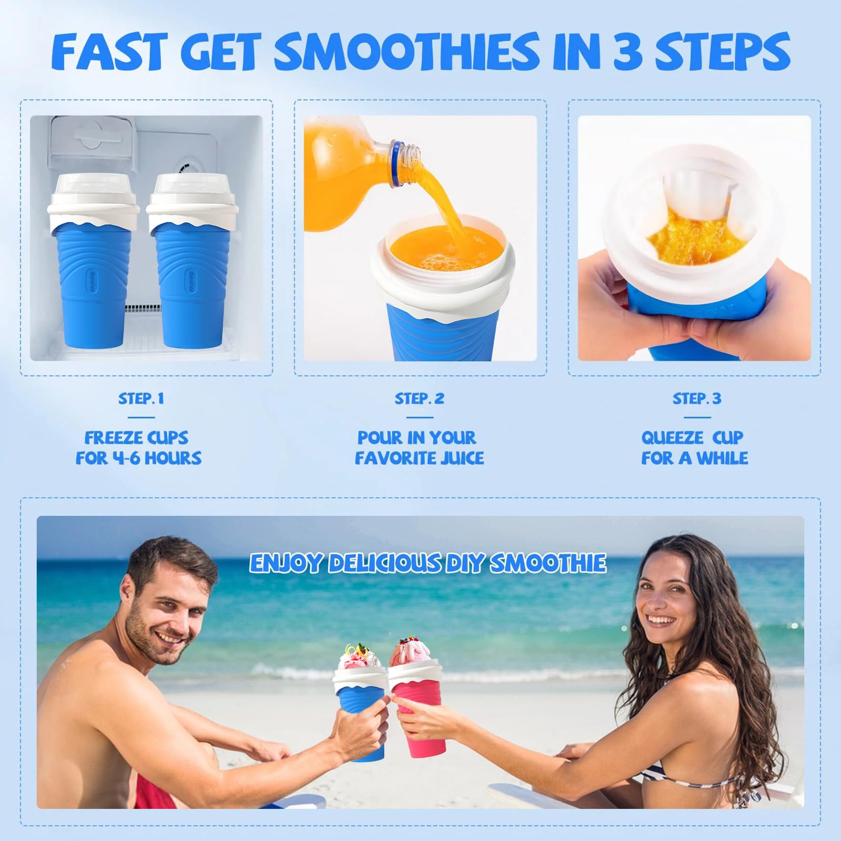 Slushy Maker Cup, Macchina per granita in silicone, Cucchiaio a cannuccia 2 in 1 (con spazzola per tazze) Per Macchina per granita