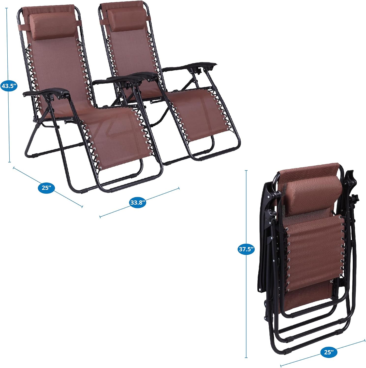 Zero Gravity Chairs Set of 2 Pool Lounge Chair Zero Gravity Recliner Zero Gravity Lounge Chair Antigravity Chairs Anti Gravity Chair Folding Reclining Camping Chair with Headrest by Naomi Home - Brown