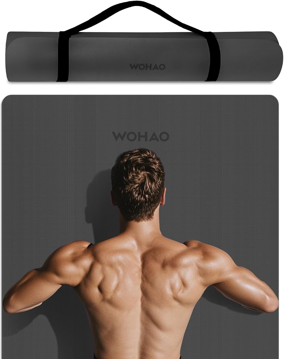 Esterilla de yoga extra ancha y gruesa de 8 mm, 72 "x 31,5" | Estera de ejercicio antideslizante grande, material POE de primera calidad, amortiguación y estabilidad superiores, con correa para gimnasio en casa, Pilates