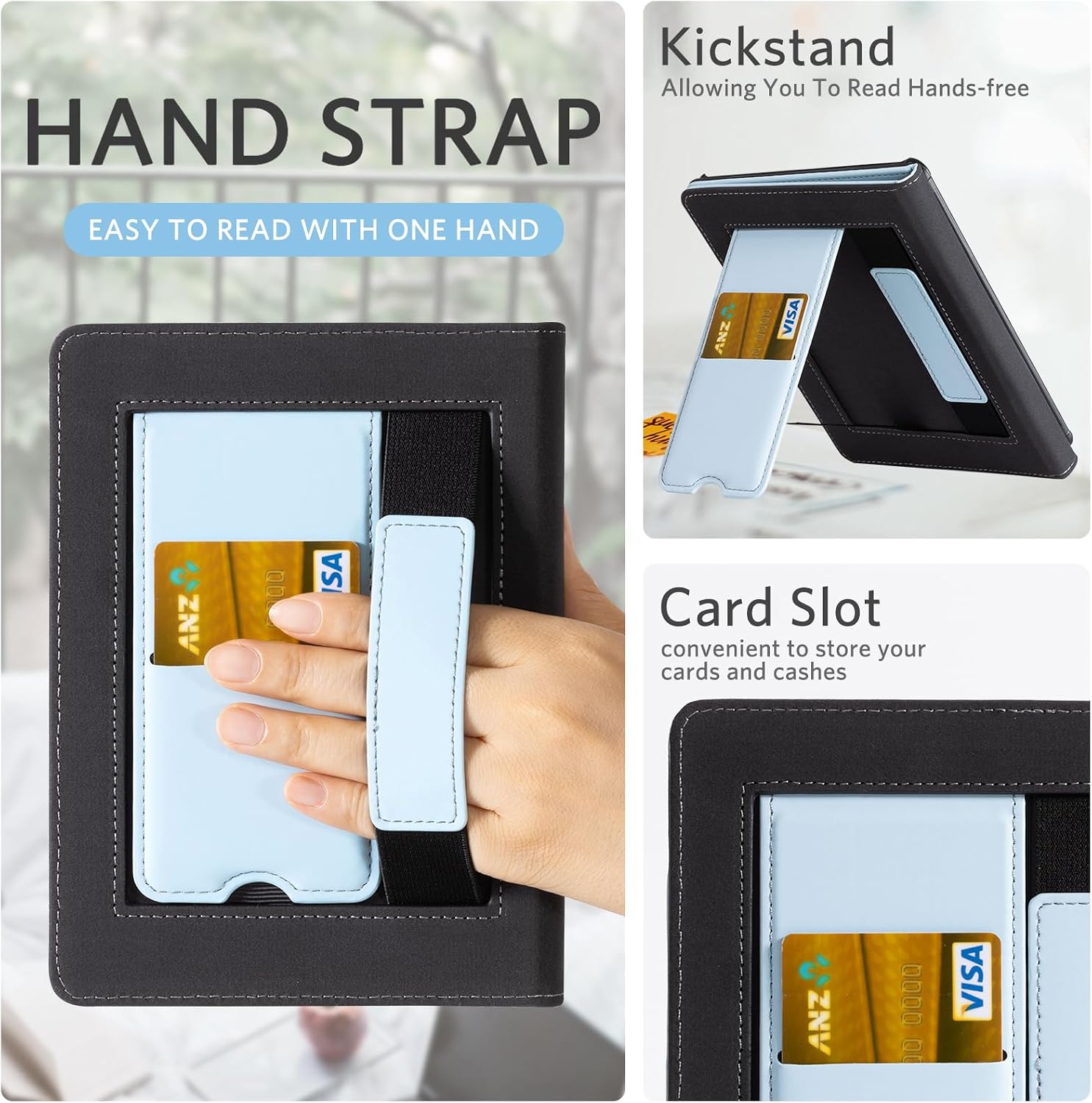CoBak Case with Stand for Kindle Paperwhite 12th Gen 2024 Released (7") & Kindle Colorsoft Signature Edition - Durable PU Leather Cover with Auto Sleep Wake, Card Slot, Hand Strap Feature