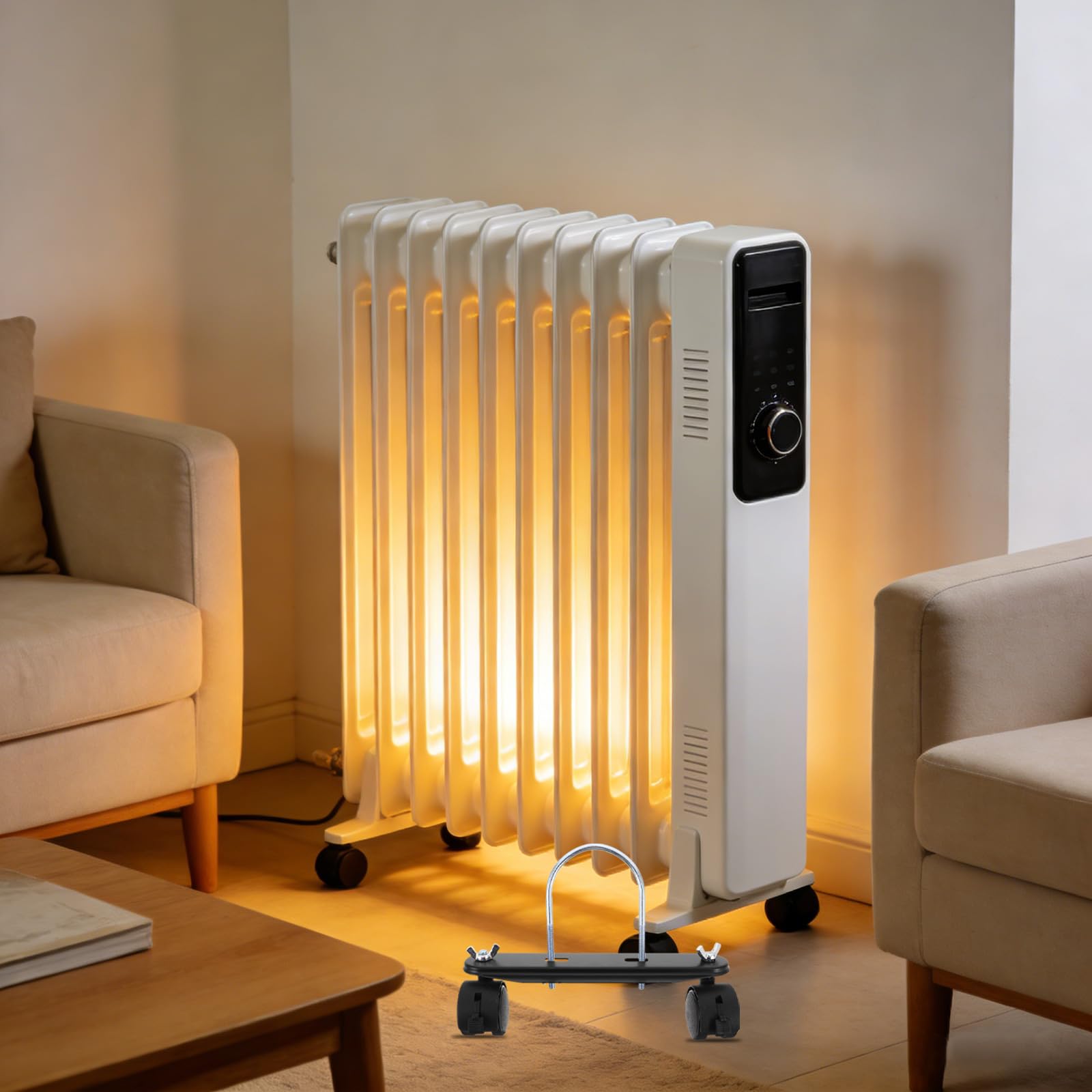 VANZACK Ruedas Giratorias para Calentador de Aceite Eléctrico con Freno, Juego de 2 Ruedas Negras para Radiador, Accesorio de Repuesto para Movilidad y Estabilidad en Hogar y Oficina