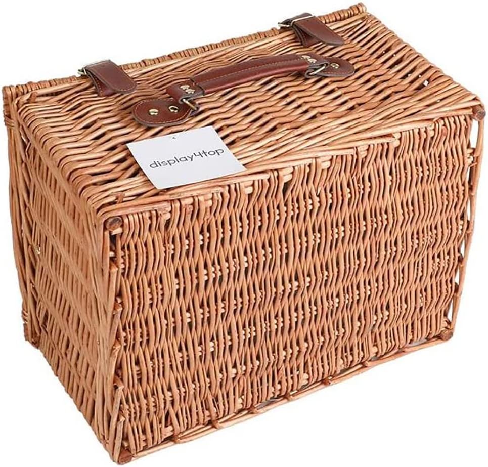 Wicker Picnic Basket Set 4 Person,Willow Picnicr Set,with Handle and Tableware,Picnic Gift Basket,Complete Picnic Accessories for Camping Outdoor Party Wedding Gift Idea (C 46 * 30 * 21cm)