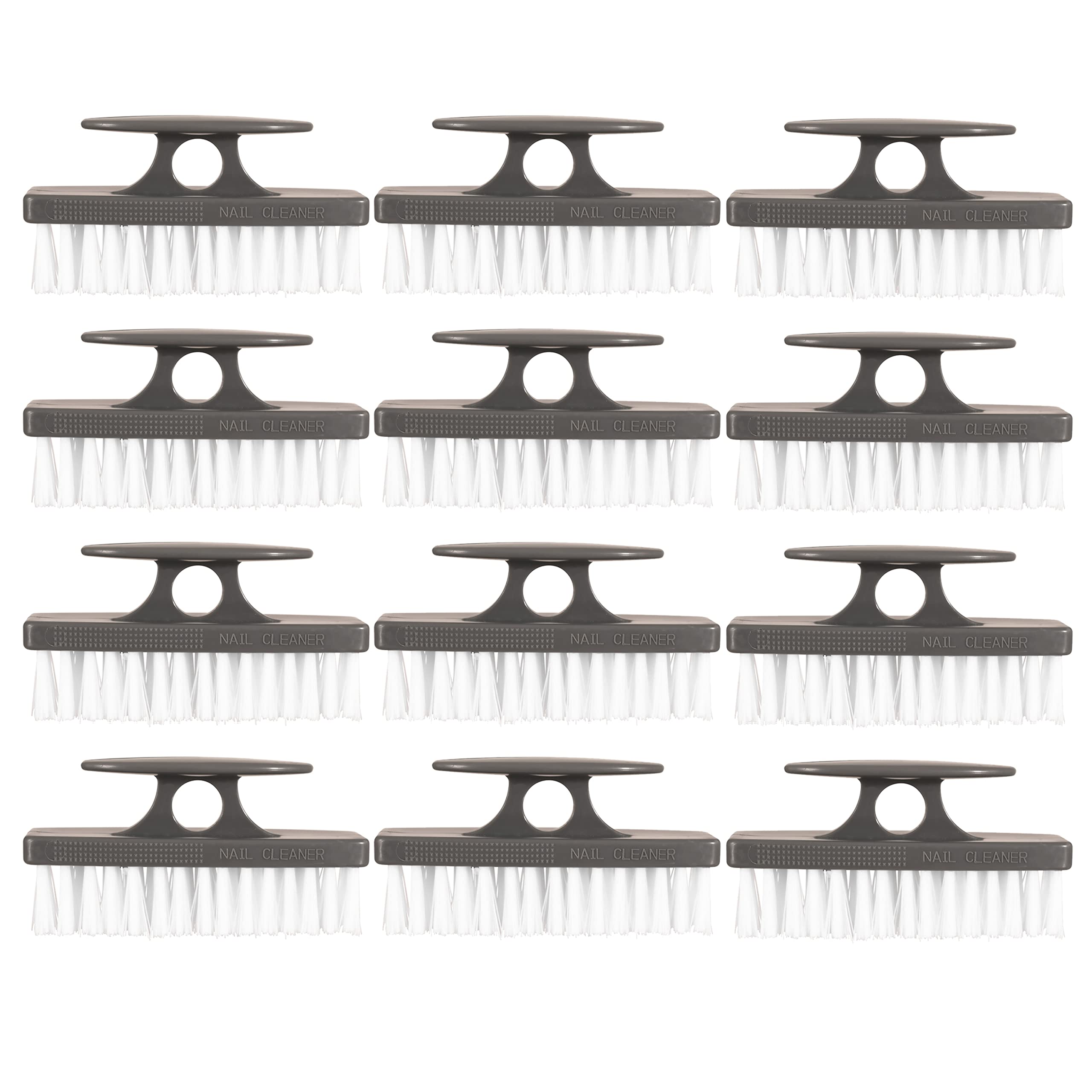 Superio Nail Scrubber Brush - All-Purpose Stiff Cleaning Brush for Hands, Feet, Kitchen & Work - Black, 12 Pack