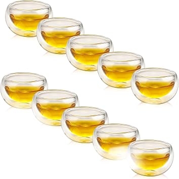 Double-walled Borosilicate Glass Tiny Teacups Each Holds 2 Oz/60ml 10 PCS