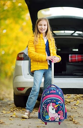 Miniatura 5 de Meetbelify Mochilas con ruedas de unicornio para niñas, mochila con ruedas para niñas, bolsas escolares con lonchera