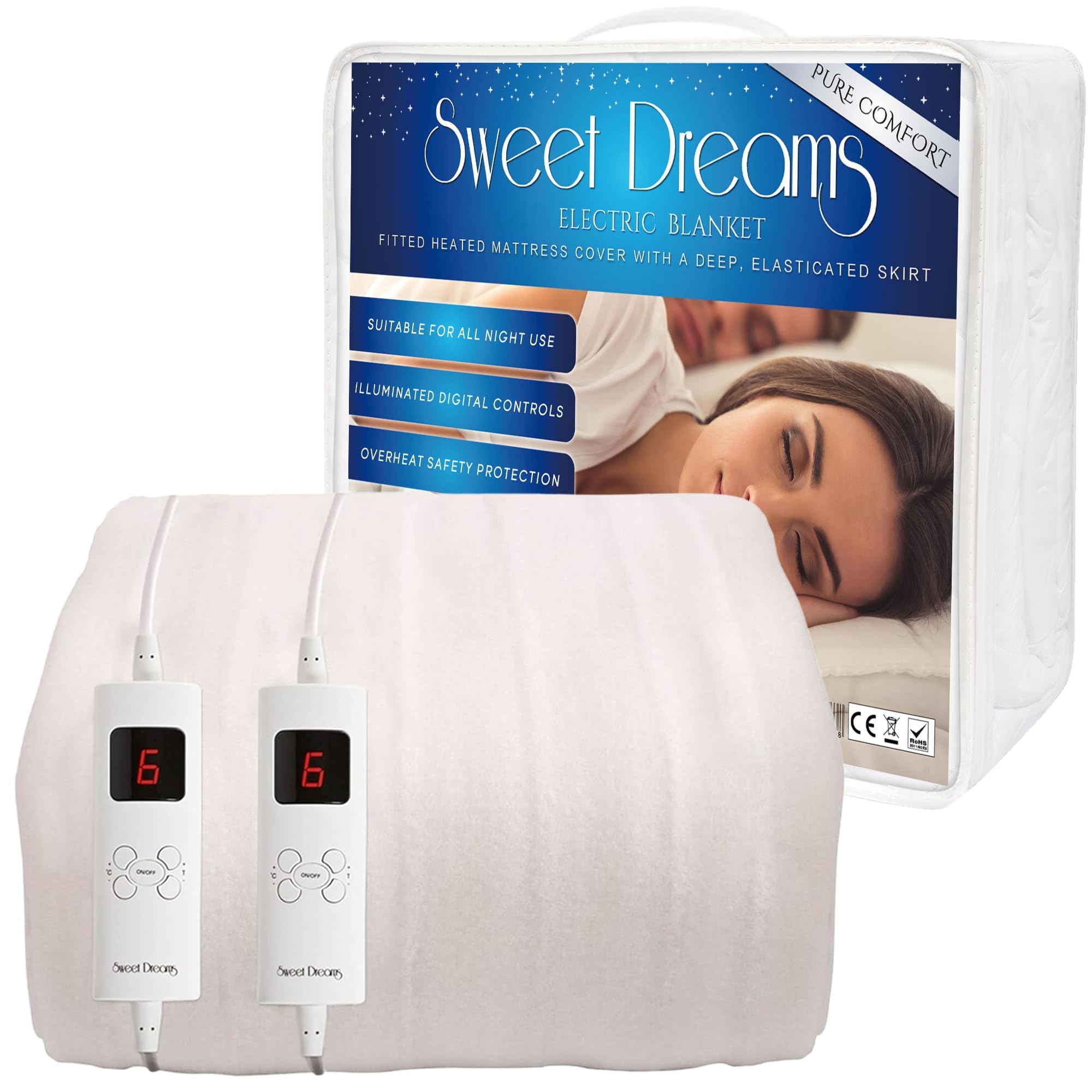 Sweet Dreams Electric Blanket King Size Bed with Dual Controls, 152 x 203 x 40cm, Fully Fi...