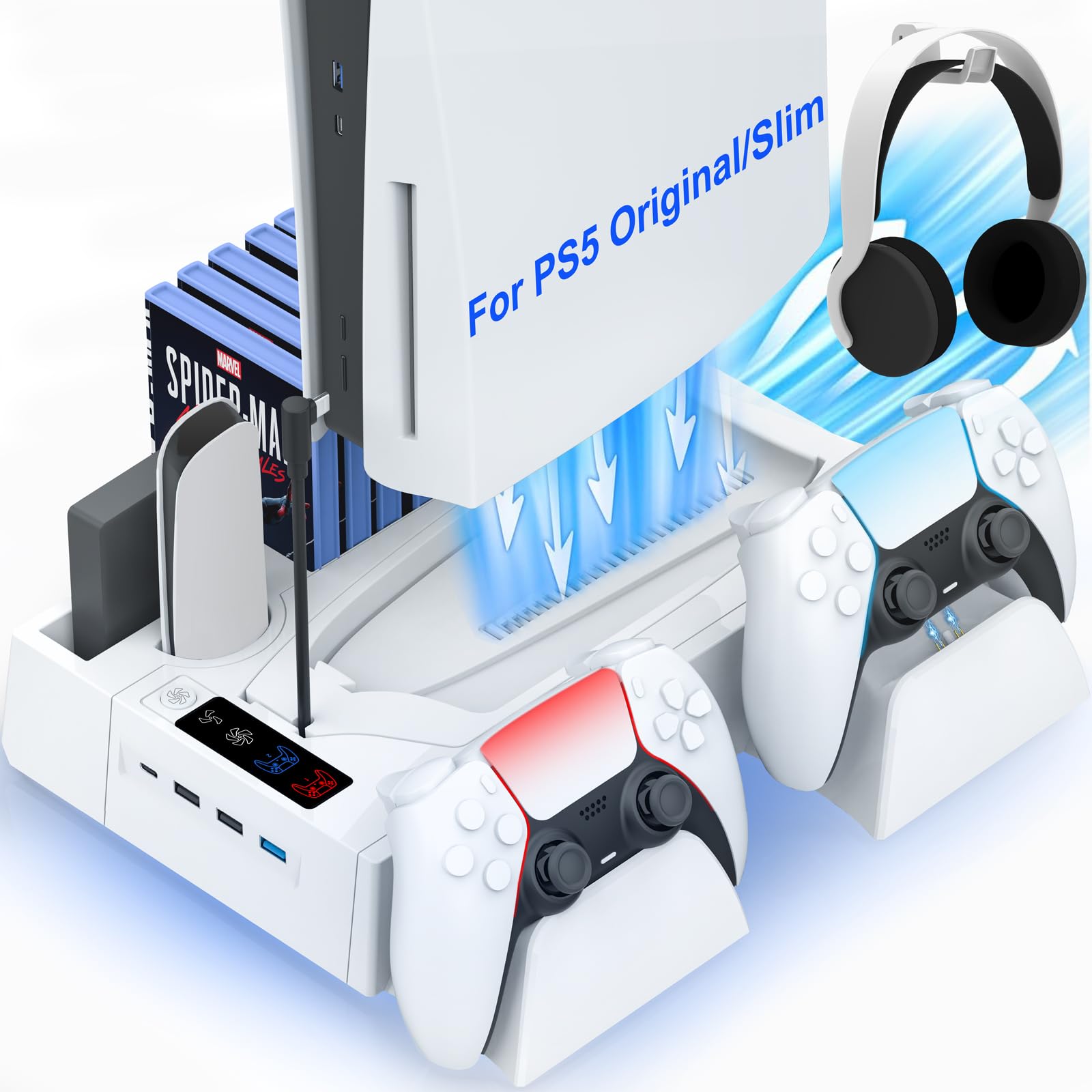 PS5 Slim Cooling Station for PS5 Disc Digital PS5 Cooling Stand with Dual Controller Charging for PlayStation 5