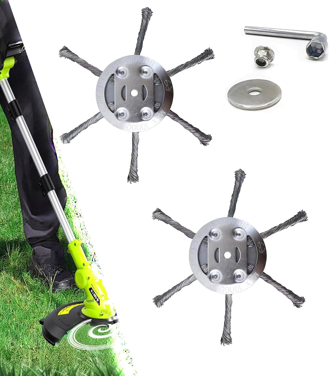 2PCS Steel Wire Grass Trimmer Head, String Trimmer Replacement Parts, Universal Brush Cutter for Lawn Mower Edging, 6 Inch Steel Wire Weed Brush Cutter Trimmer Head (6 Blades)