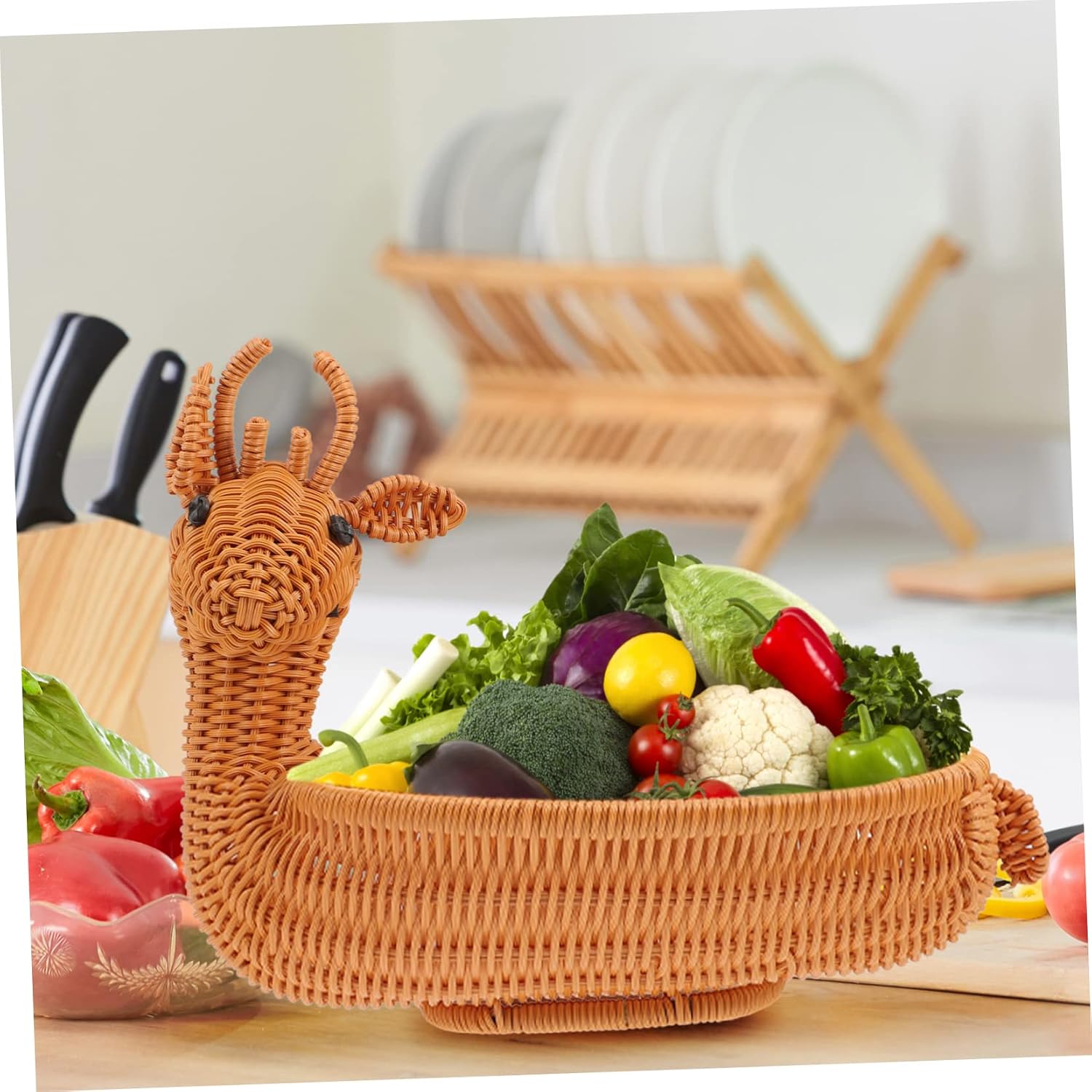 Xmas Elk Basket Multi-use Rattan Storage Container for Snacks Candy and Ornaments Holiday Decoration for Christmas Festivities