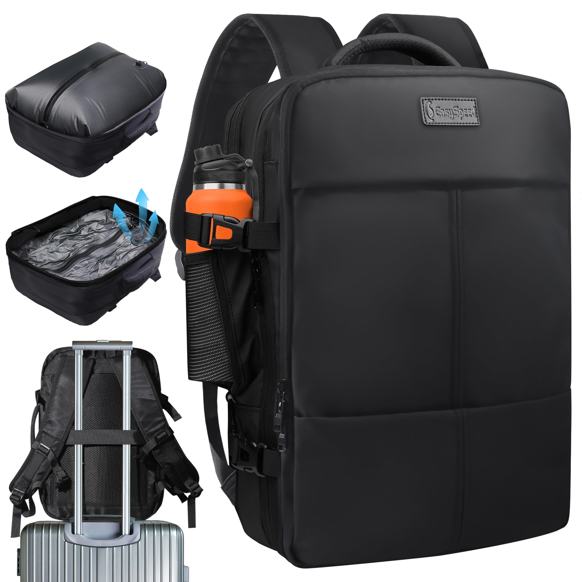 EASYSPEED Mochila de Viaje para Cabina de Avión 80L, Mochila al Vacío con Sistema de Compresión de Aire, Expandible, Resistente al Agua, Aprobada por TSA, para Embarque, Viajes, Senderismo y Acampada