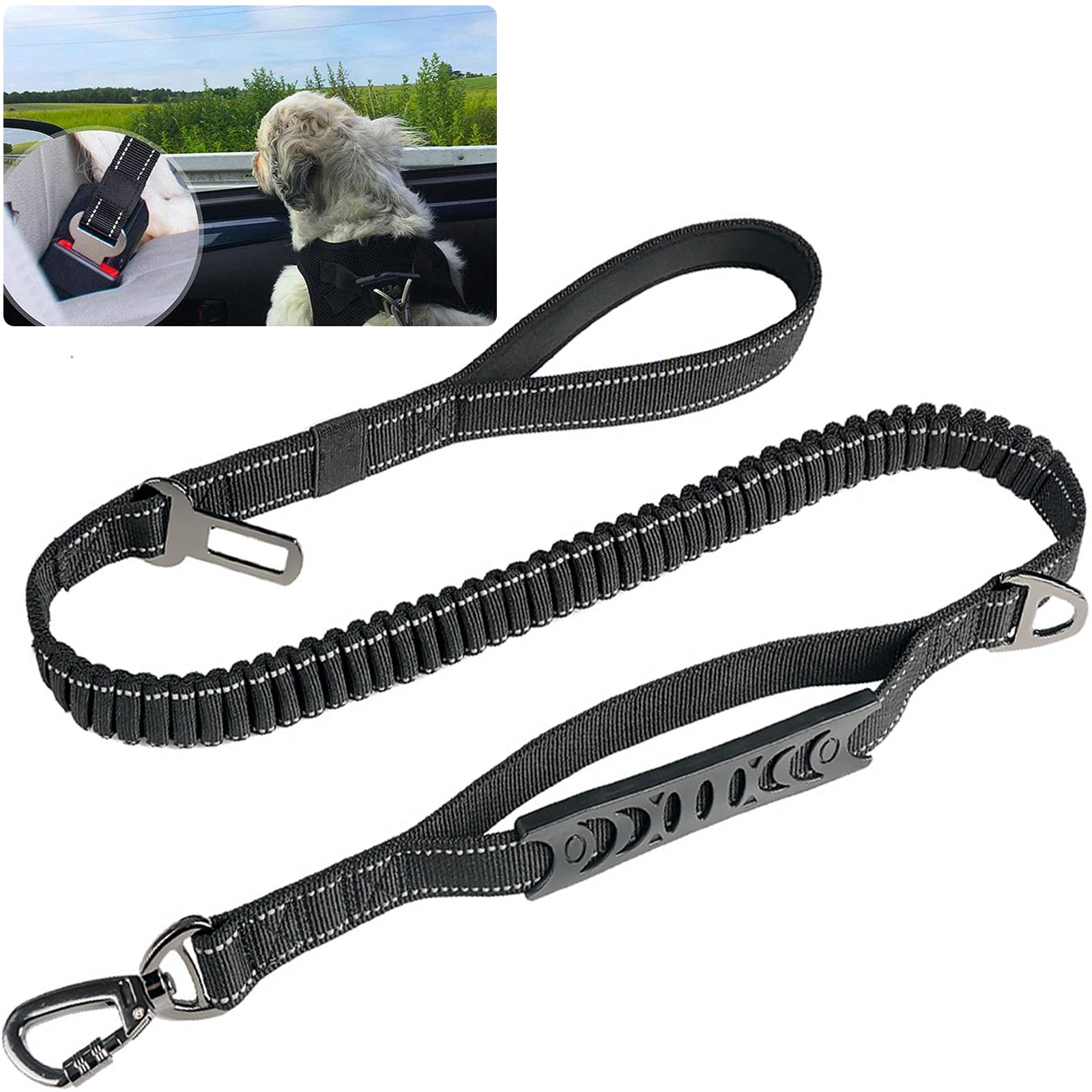 Cinturón de Seguridad para Perros,4 en 1 Entrenamiento Correa Reflectante Elástico de Carro,con Mango Acolchado,Viene con un Mosquetón con Cerradura de 360 °,para Perros Medianos y Grandes