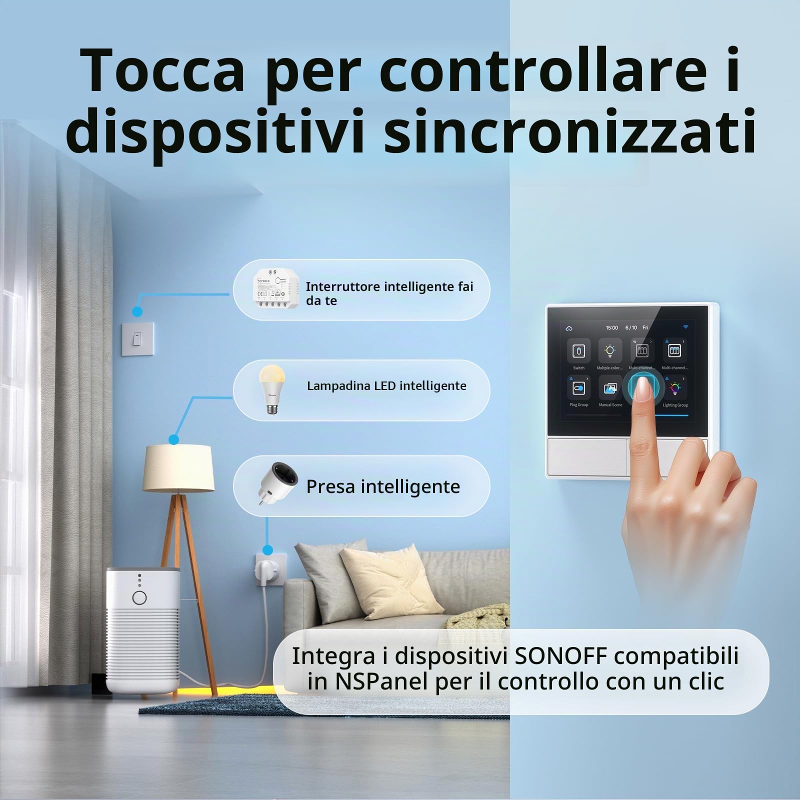 SONOFF NSPanel-EUW WI-FI interruttore a muro Smart Scene, Smart Light, Temperatura e Umidità All-in-one touchscreen controllo bidirezionale, compatibile con Google Home, Alexa per 503 BOX(White))