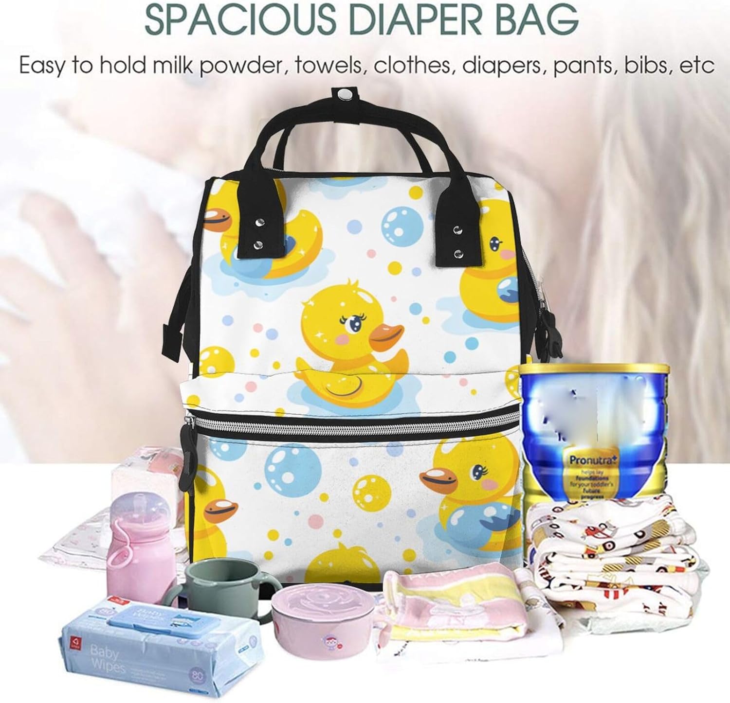 Cute Duck Diaper Bag Backpack for Women Large Capacity Nappy Bag Multifunction Waterproof Mummy Backpacks for Mom Dad Essentials Casual Daypack Travel Bags