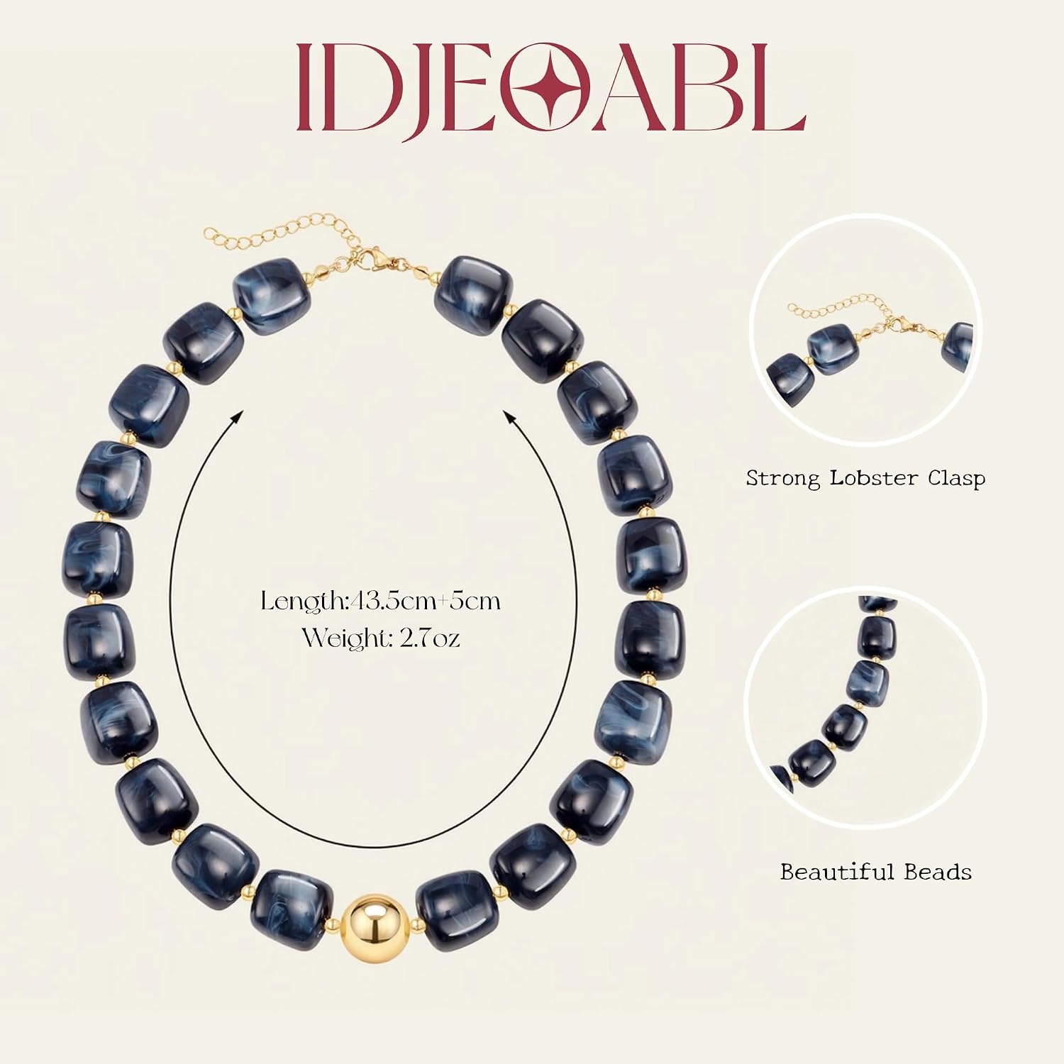 IDJEOABL Chunky Beaded Necklaces for Women Statement Colorful Acrylic Resin Bead Necklace for Women