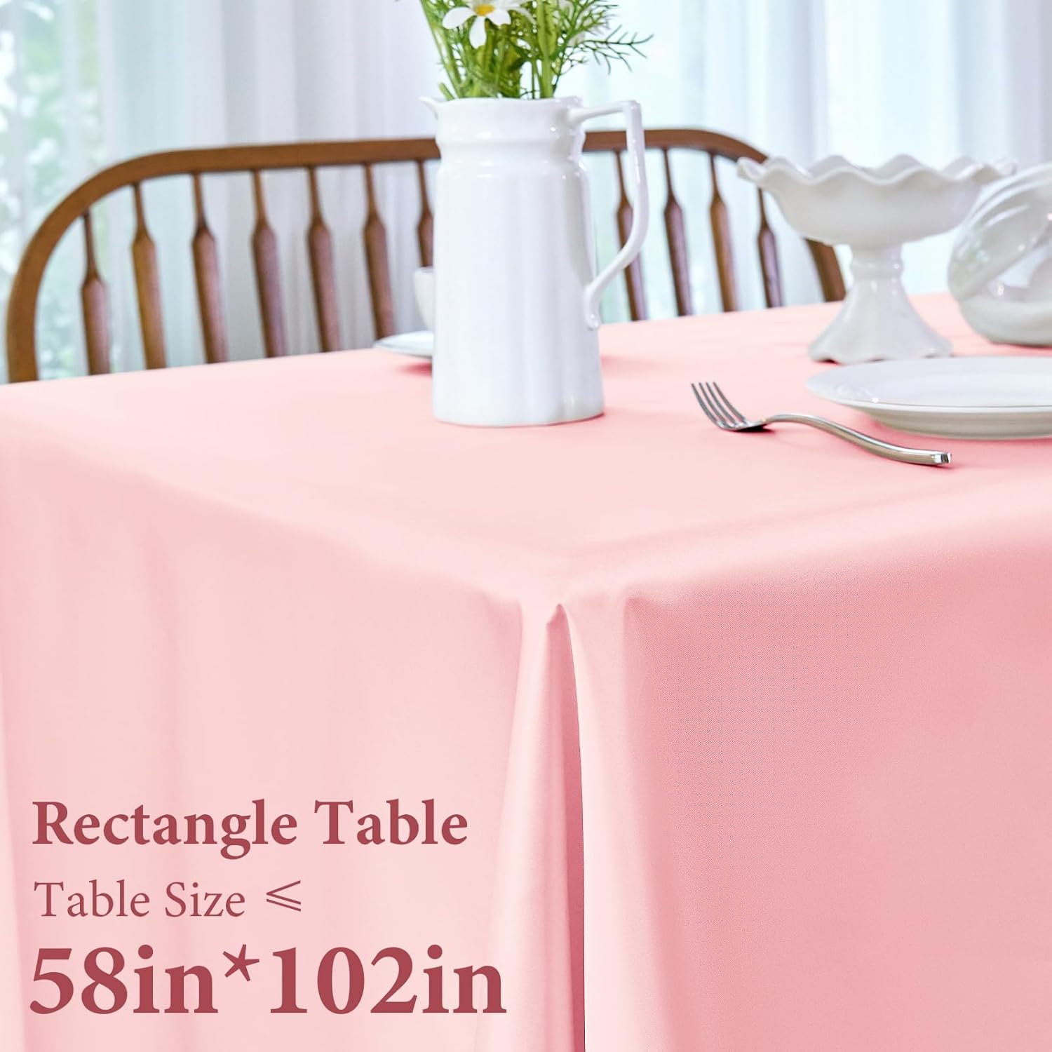 MICORAL 4 Pack Satin Tablecloth 58x102 Inches Rectangle - Soft Wrinkle Resistant Fabric for Wedding, Banquet, Party Decoration - Easy Care Machine Washable, Pink
