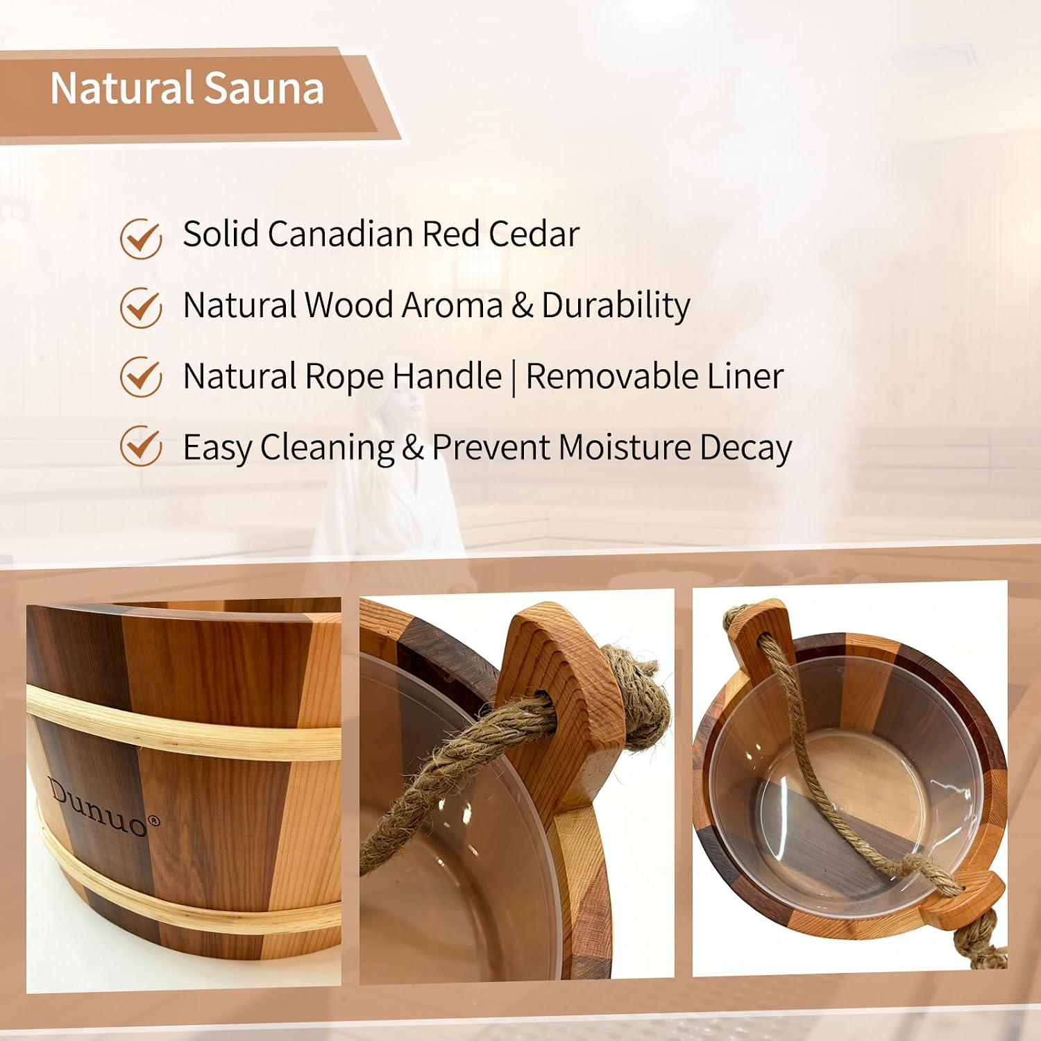 Red Cedar 3PCS Sauna Kit, Bucket & Ladle with Thermometer Hygrometer image 2