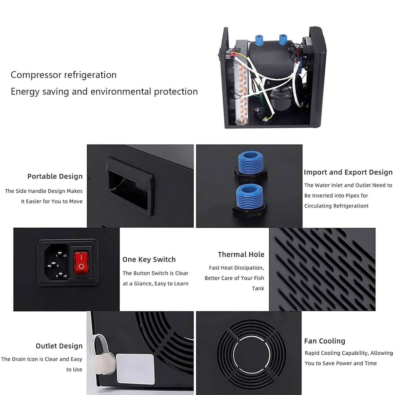 Aquarium Chiller, Elektronisches Kühlsystem für Aquarien, effiziente Kühlung mit leisem Kompressor, ideal für Hydrokultur und Wasserumgebungen