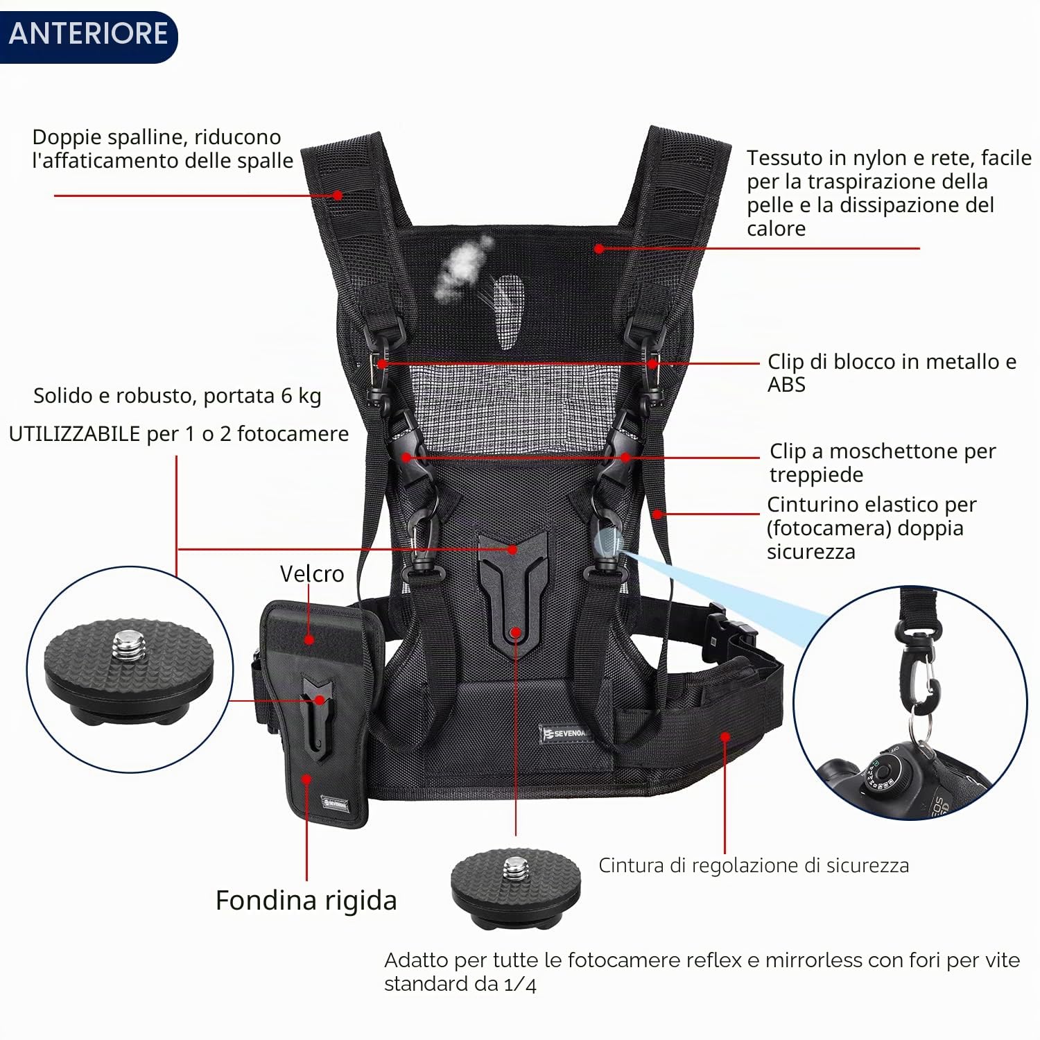 Sevenoak Fondina Cinghia Doppia Fotocamera per Canon Nikon, Multi Carrying Chest Vest System per Camcorder