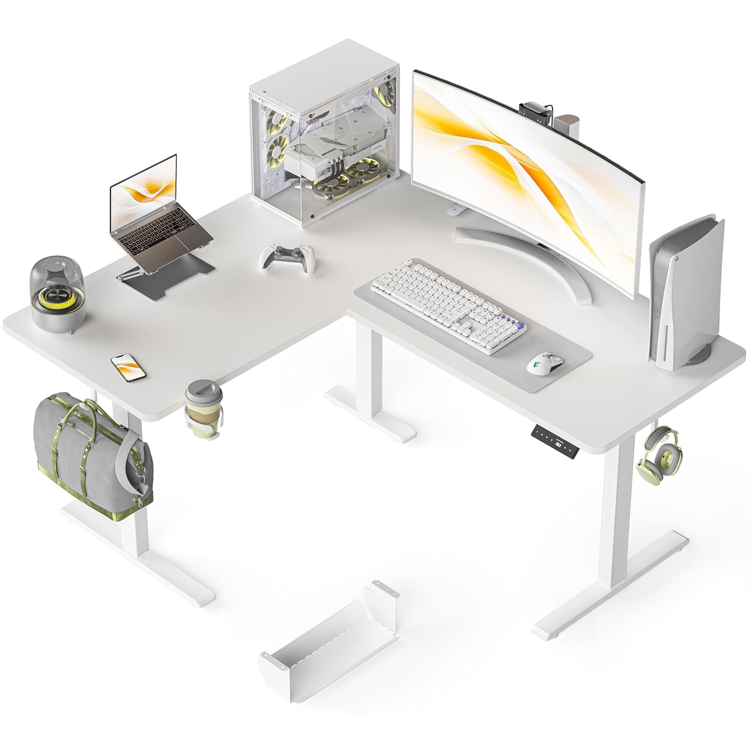 55X45 Inches Reversible L Shaped Standing Desk Height Adjustable with Cup Holder Electric Corner Computer Desk Sit Stand