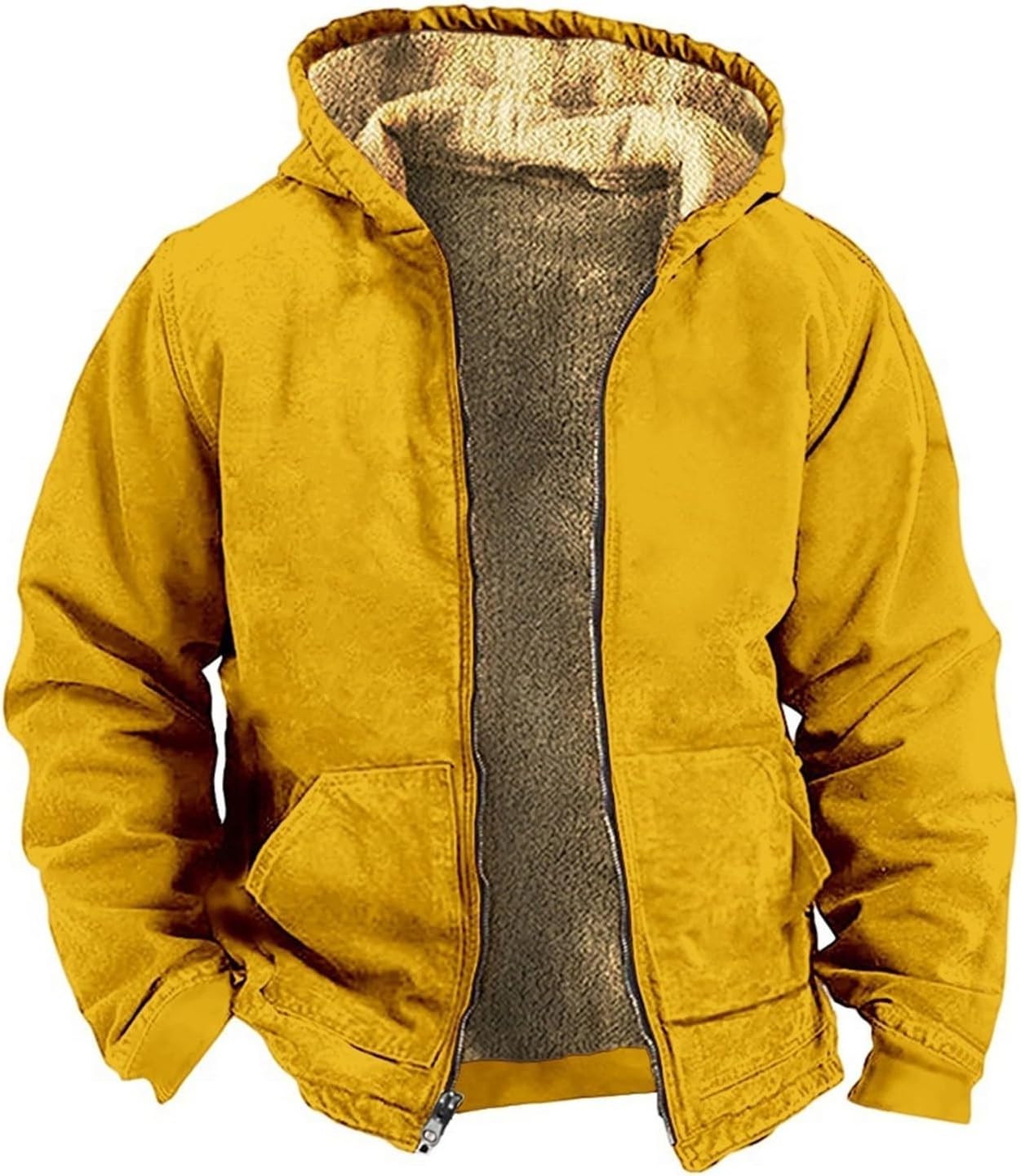 vejtmccMen's Winter Warm Fleece Jacket with Hood Casual Solid Long Sleeve Jacket Drawstring Zip Hooded Jacket with Pockets Winter Jacket Transition Jacket Inner Lining Zip Hoodie