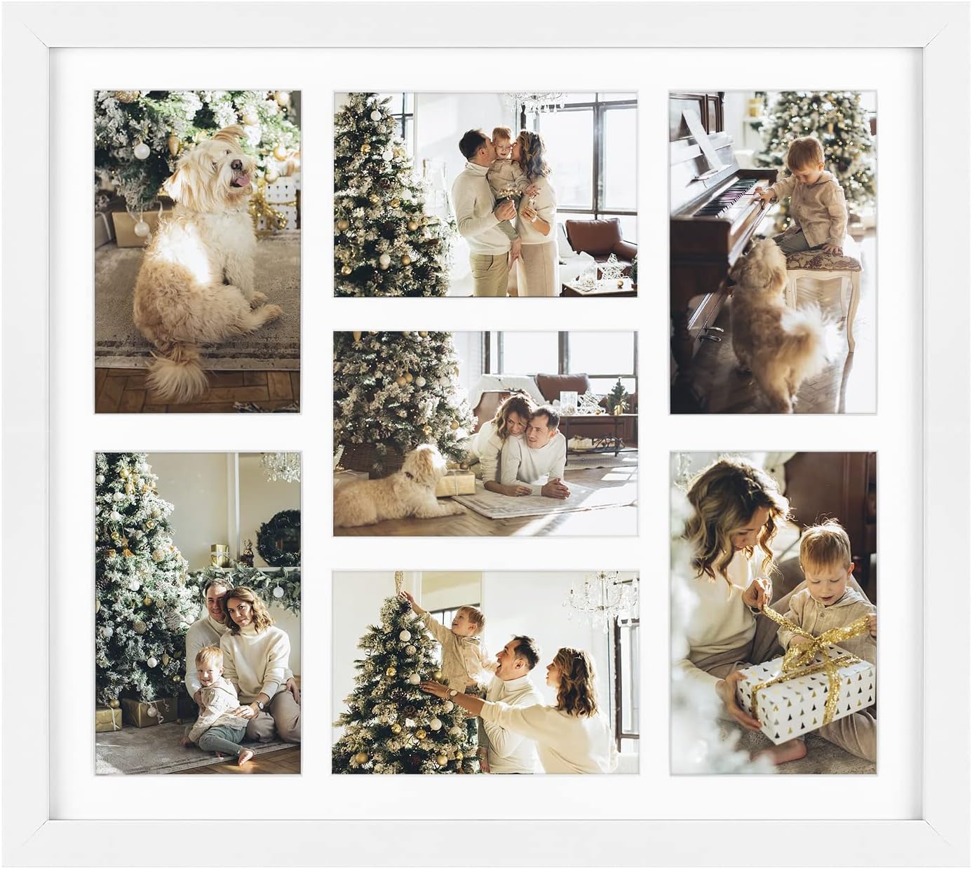 Golden State Art, 13.7x15.7 Distressed Brown Wood Collage Frame - White Mat - Displays Seven 4x6 Photos - Real Glass, Sawtooth Hanger, Swivel Tabs - Wall Mounting, Landscape, Portrait