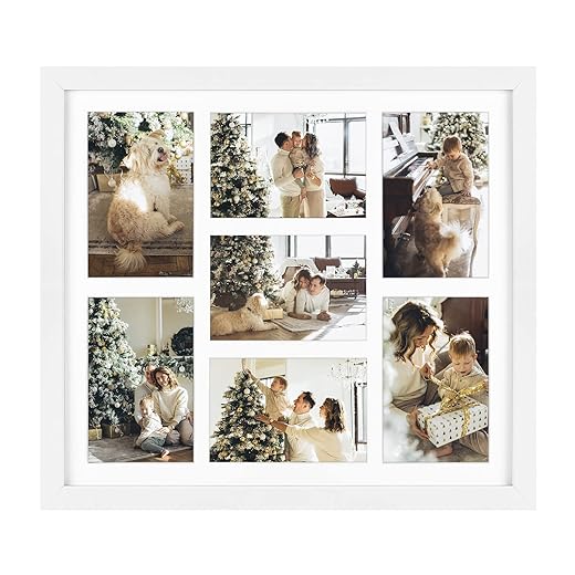 Golden State Art, 13.7x15.7 Matted White Wood 7-Opening for 4x6 Collage Picture Frame, Mothers Day Gifts