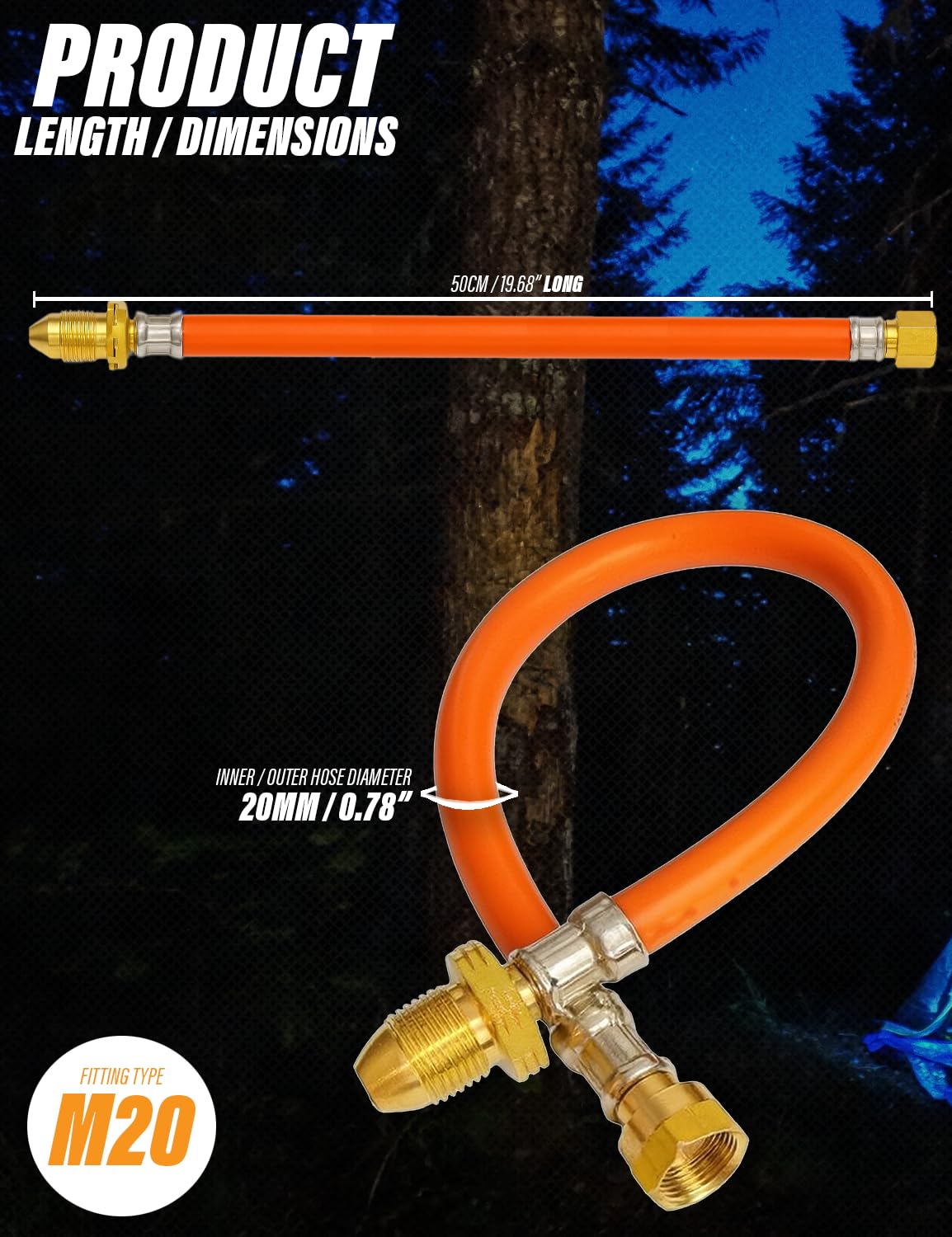 Xtremeauto 0.5M Orange LPG Pigtail Hose Pipe – High Pressure Propane Gas Connector for Caravan & Motorhome – M20 Fittings – EN 16436-1 Certified — view 5