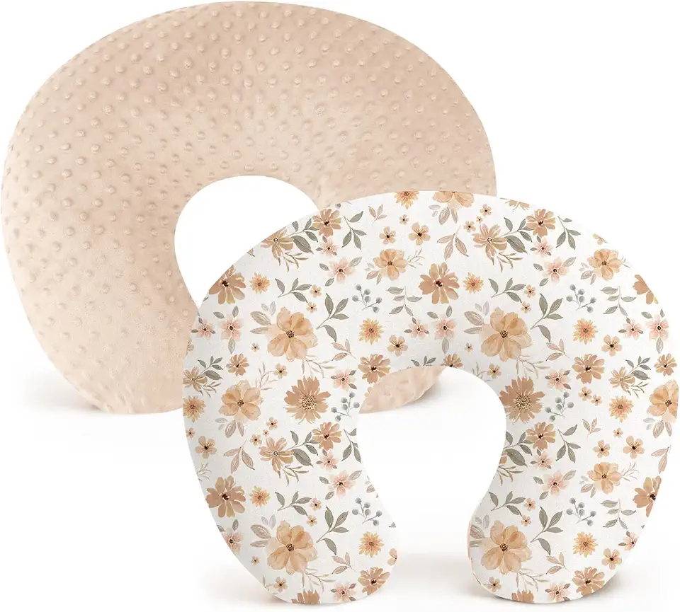 2 Pack Nursing Pillow Covers, Soft and Comfortable Nursing Cover with Zipper Design Removable for Breastfeeding Pillows, Pillow Slipcover for Baby Girls Boys Newborn(Khaki Flourish)