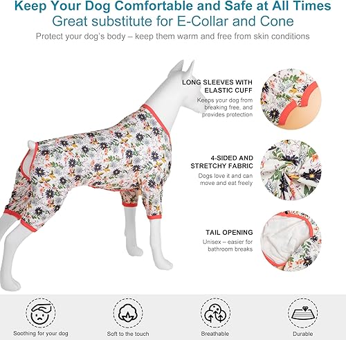 Miniatura 4 de LovinPet Trajes corporales grandes para perros después de la cirugía, camisa para aliviar la ansiedad de las mascotas, mameluco antilamidas, tela