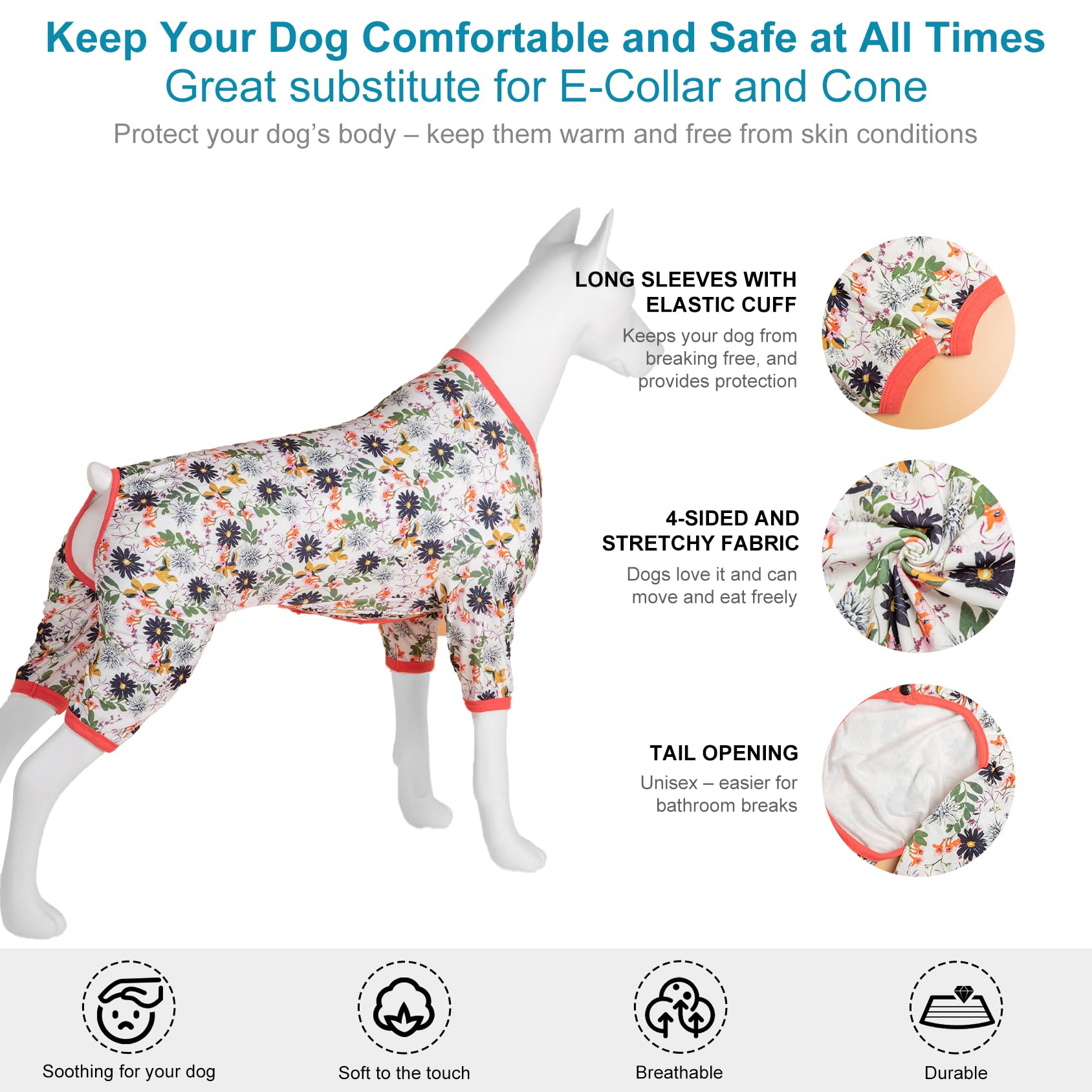 Hunde-Body Für Große Rassen (XL) – Löwenmaul-Druck, Leichter Stoff, Angstlindernd, Für Deutscher Schäferhund, Pitbull, Etc.