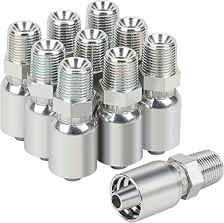 3/8’’ Hose x 3/8’’ NPT Male Hydraulic Hose Crimp Fittings, 10PCS Set for Single Wire Hydraulic Hose