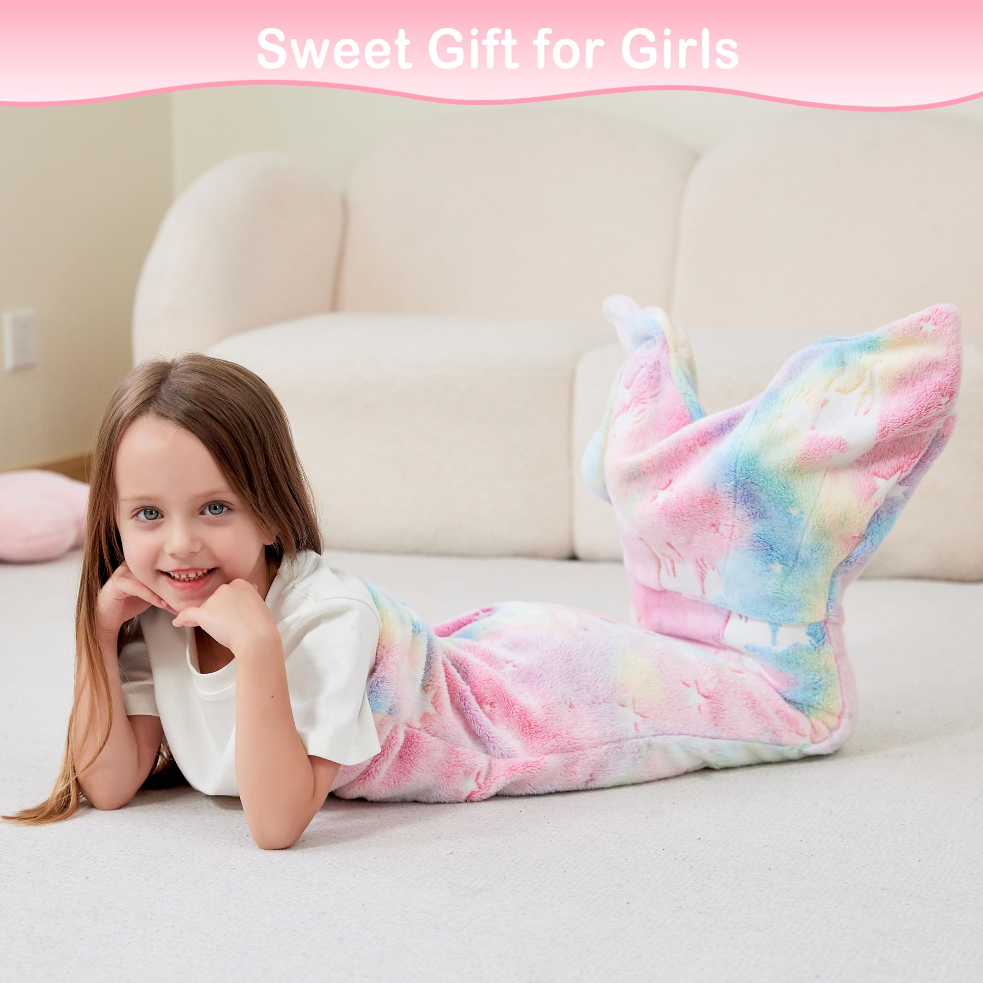 Viviland Queue de sirène phosphorescente pour Enfants – Couverture de sirène en Flanelle – Cadeau pour Filles – Étoile Lumineuse Super Douce Tie Dye Jouets pour Filles – Licorne 43,2 cm 99,1 cm