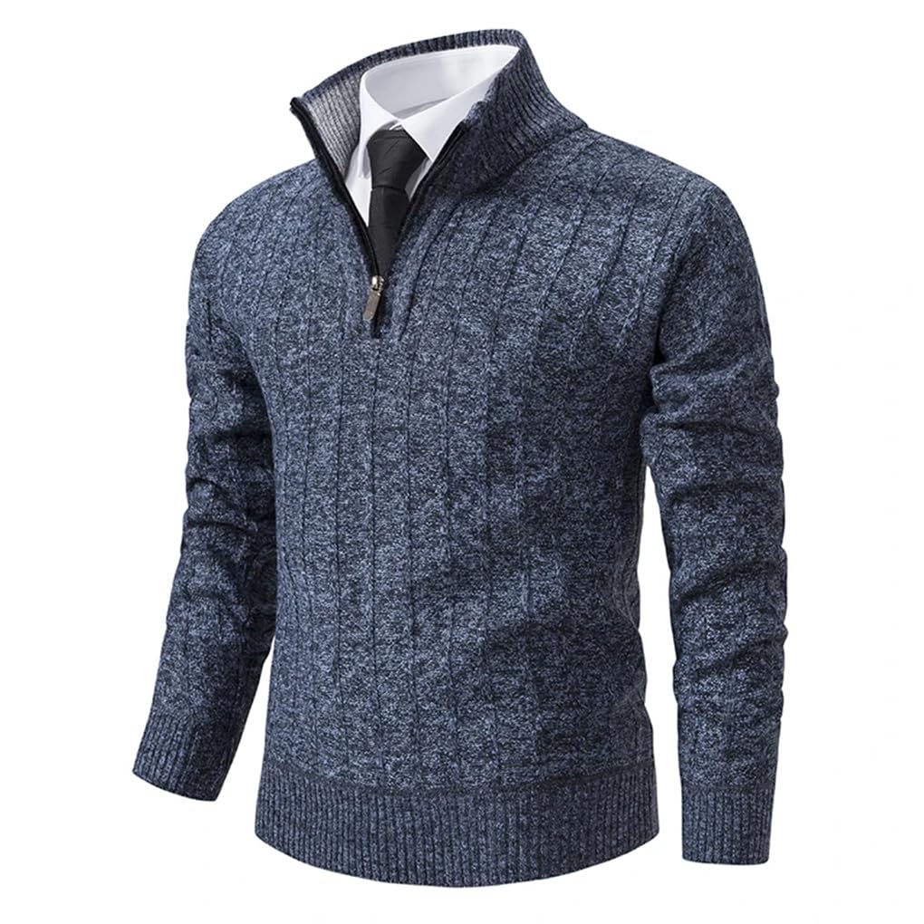 Dninmim Herren Rollkragenpullover mit halbem Reißverschluss, für Herbst und Winter, langärmelig, lässig, Strickpullover