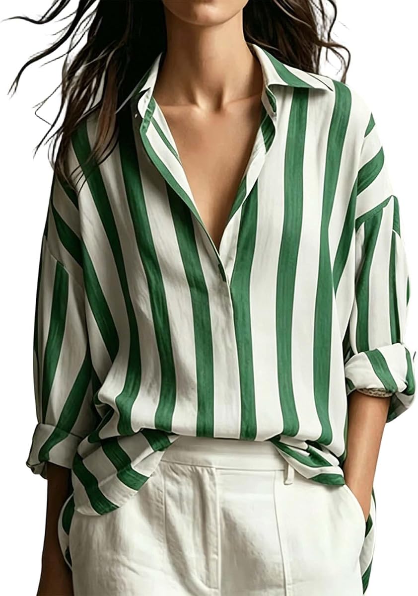 Women Shirts Casual Summer Long Sleeve Relaxed Fit Button Front Blouses Trendy Ruffle Mock Neck Loose Dressy Tops